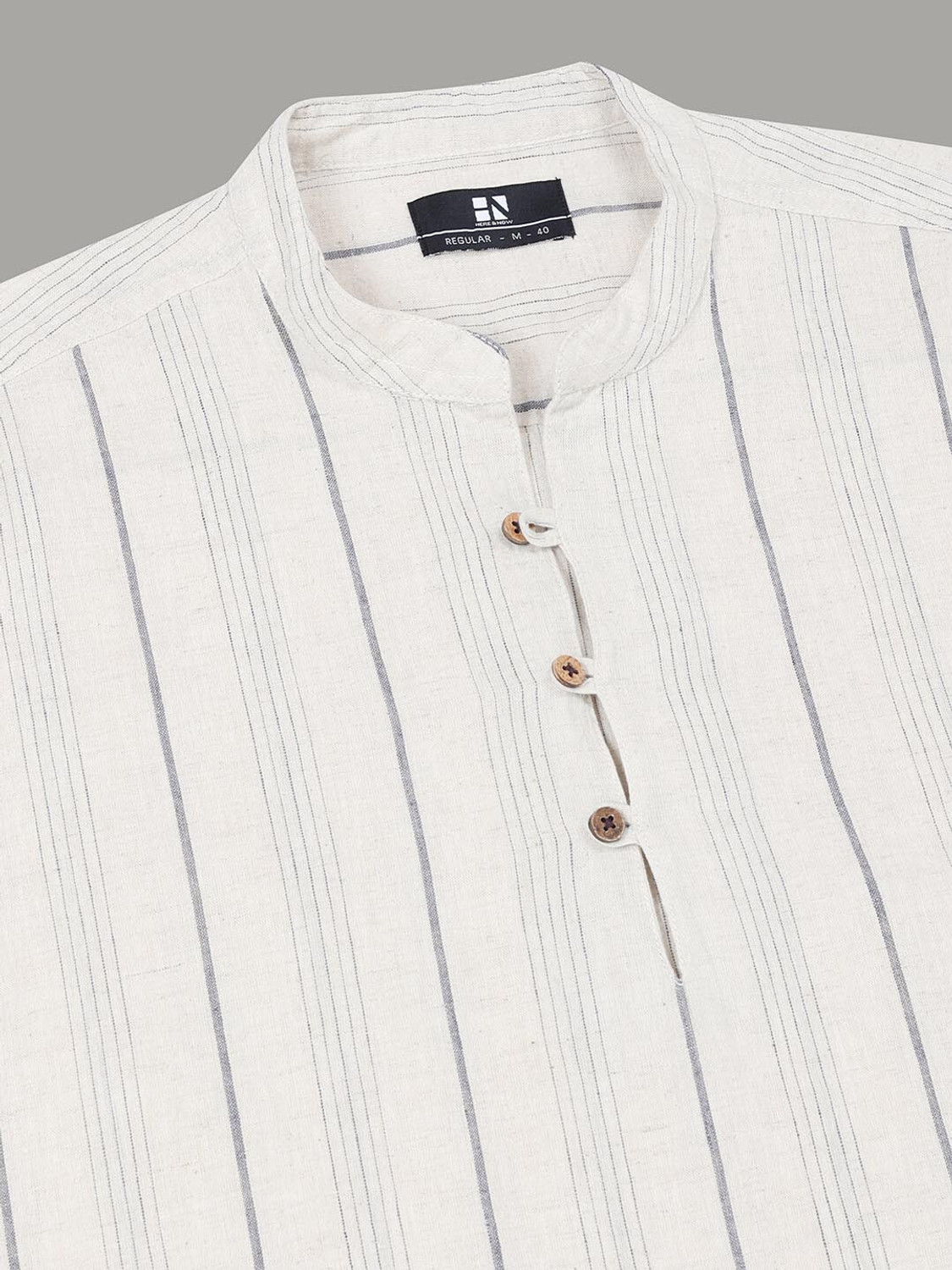 Image of HERE&NOW Men Striped Casual Cream Shirt