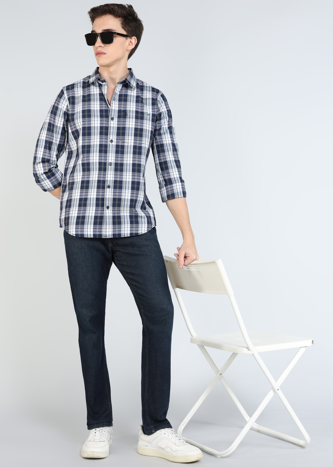 Image of WROGN Men Checkered Casual Blue Shirt