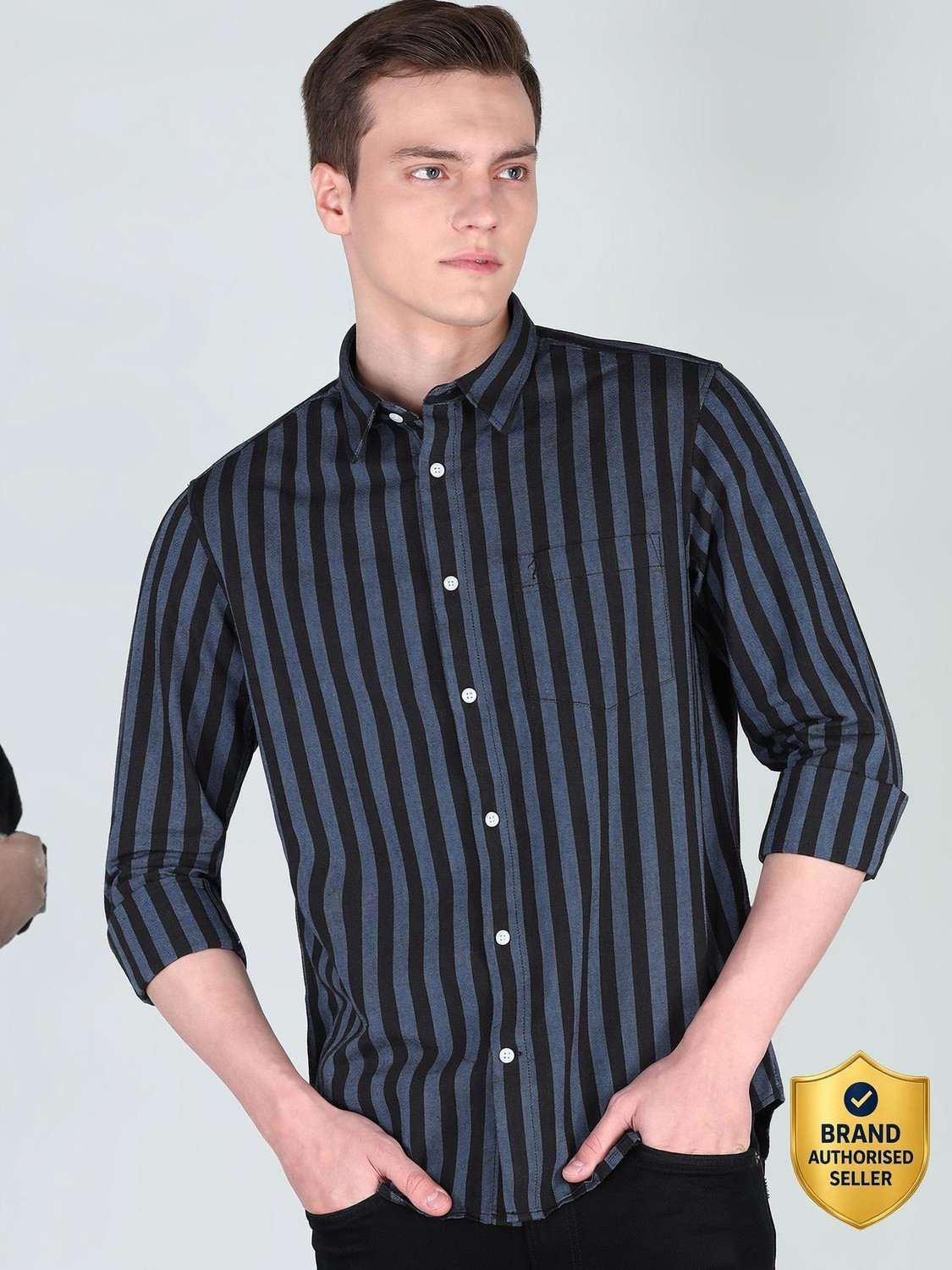 Image of INDIAN TERRAIN Men Slim Fit Striped Casual Shirt