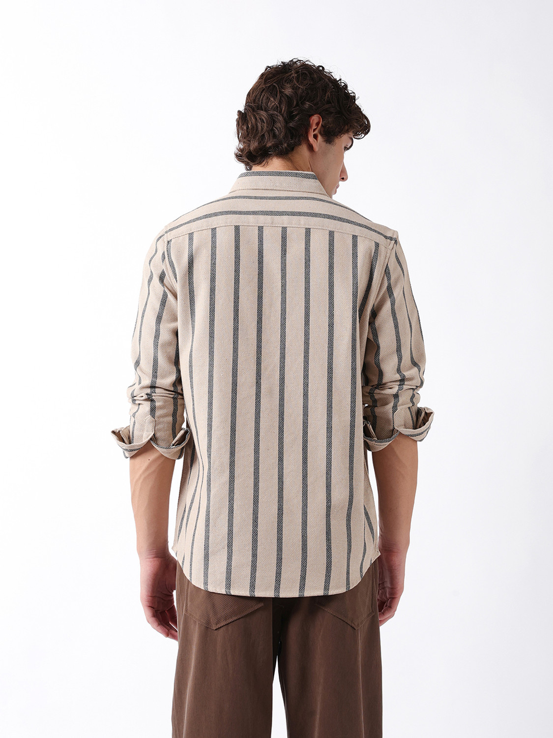 Image of THE BEAR HOUSE Men Striped Casual Beige Shirt