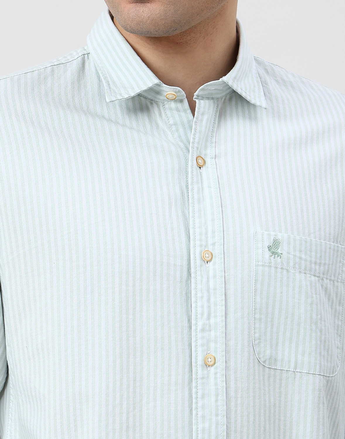 Image of PETER ENGLAND Men Striped Casual Green Shirt