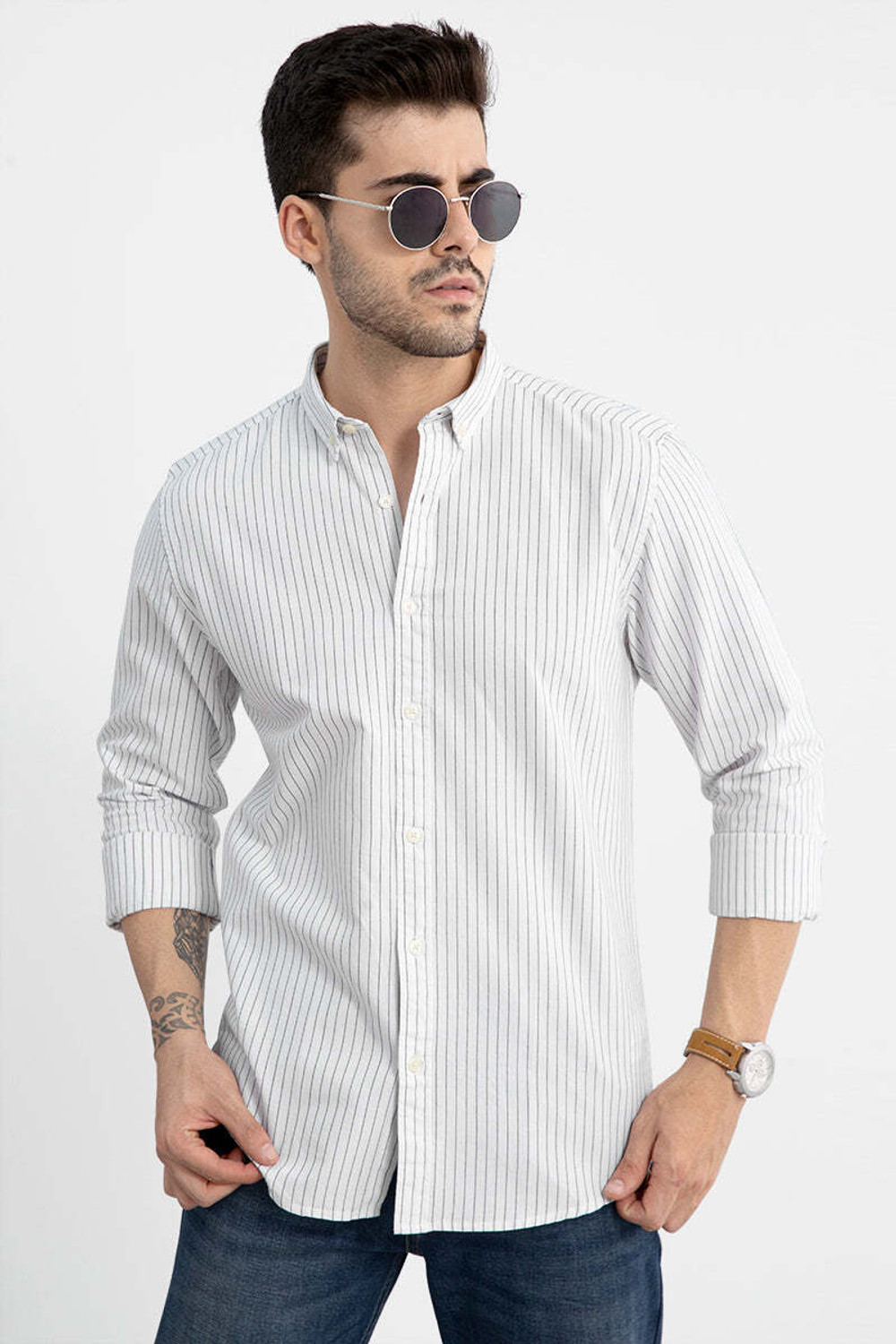 Image of Snitch Men Slim Fit Striped Button Down Collar Casual Shirt