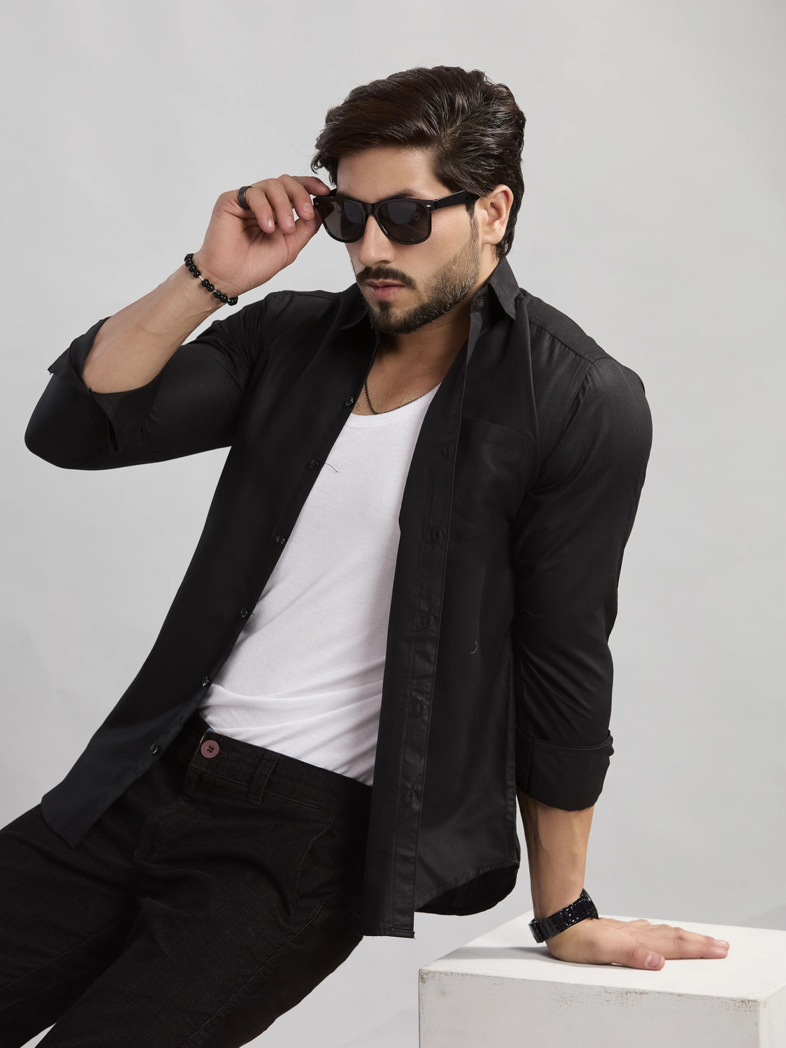 Image of STONEBERG Men Solid Formal Black Shirt