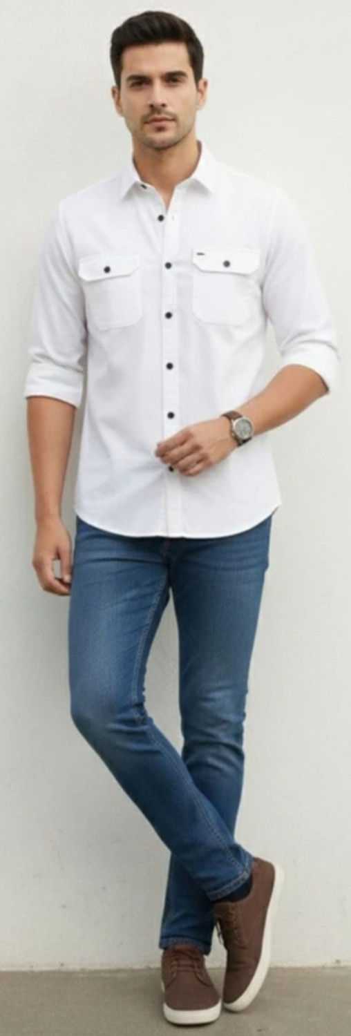 Image of BJM ENTERPRISE Men Solid Casual White Shirt