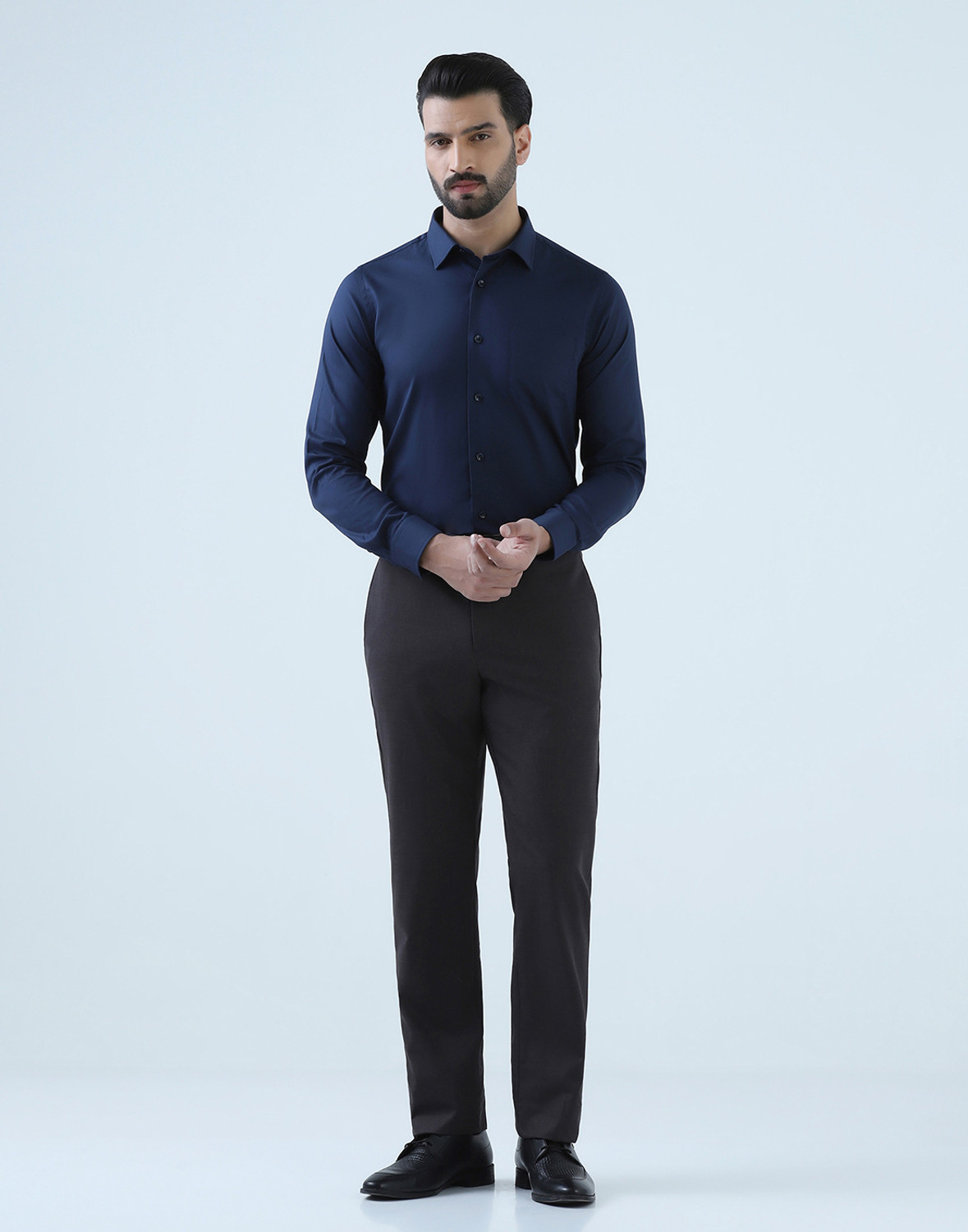 Image of Blackberrys Men Self Design Formal Blue Shirt