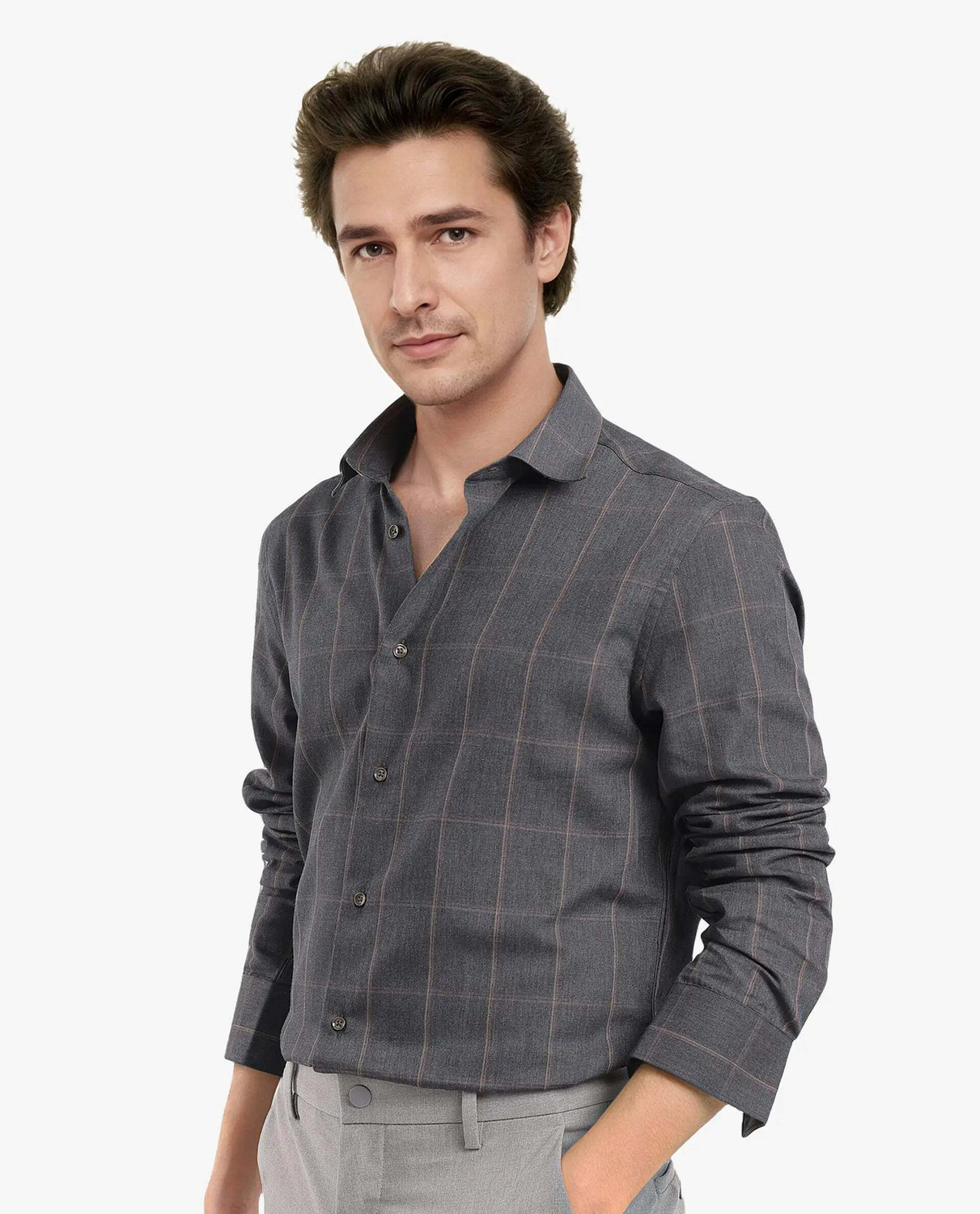 Image of RARE RABBIT Men Checkered Casual Grey Shirt