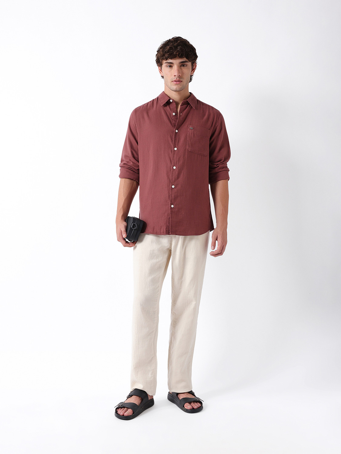 Image of THE BEAR HOUSE Men Solid Casual Maroon Shirt