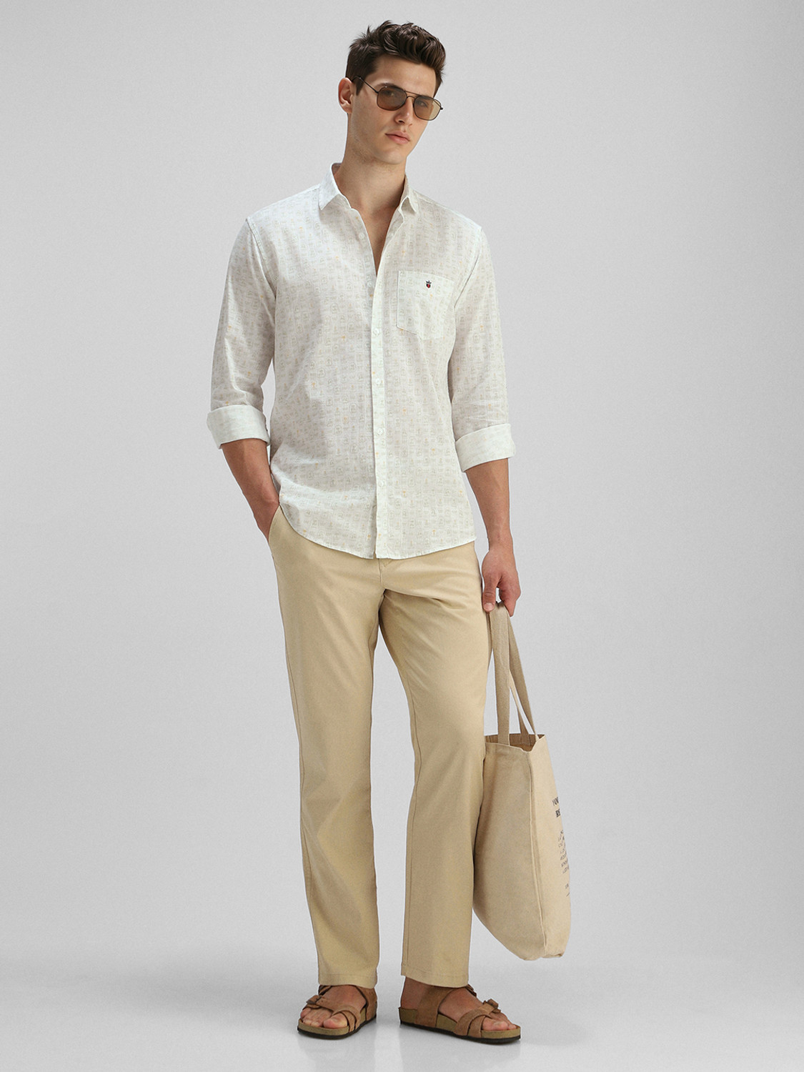 Image of LOUIS PHILIPPE Men Printed Casual White Shirt
