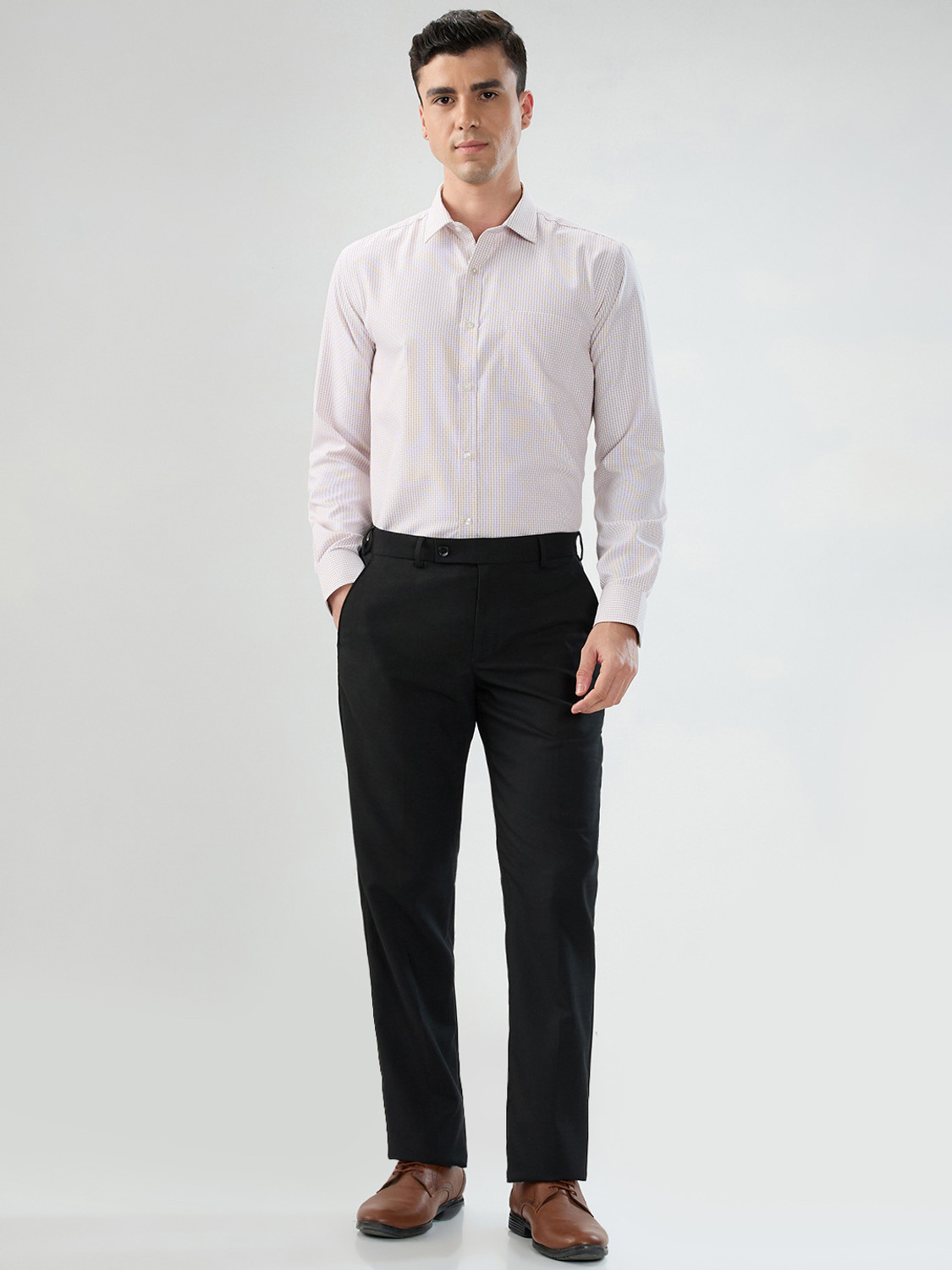 Image of PARK AVENUE Men Checkered Formal Beige Shirt