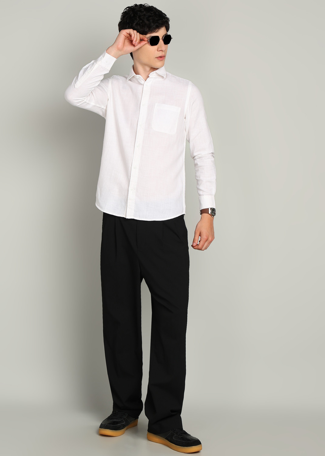 Image of INTEGRITI Men Solid Casual White Shirt