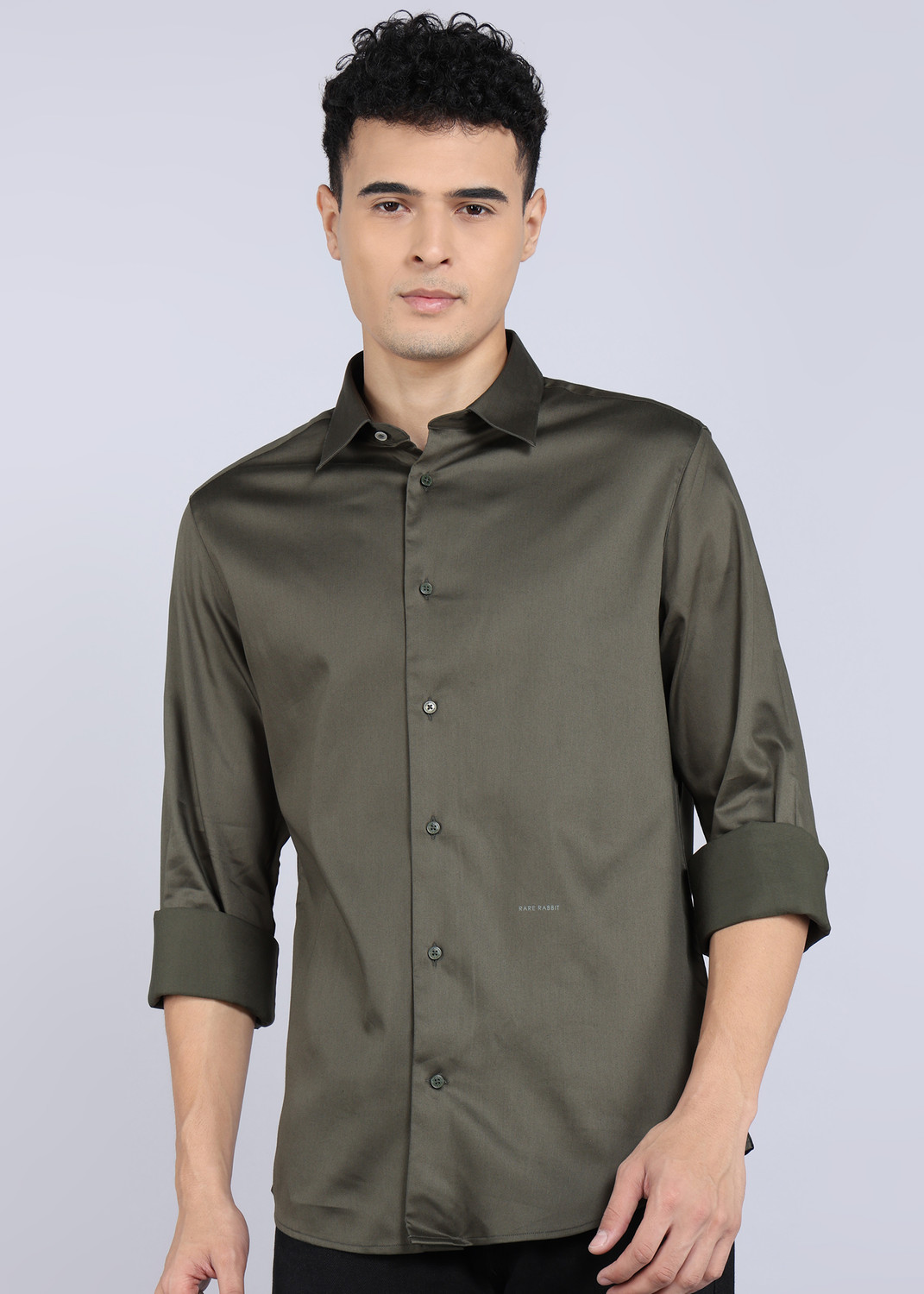 Image of RARE RABBIT Men Solid Casual Green Shirt