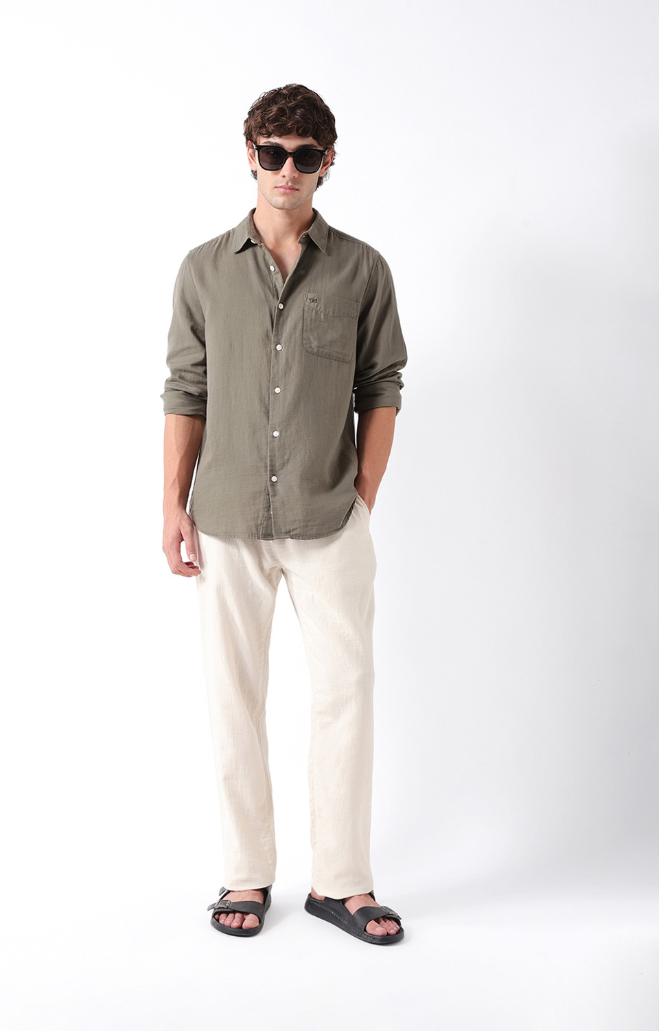 Image of THE BEAR HOUSE Men Solid Casual Grey Shirt