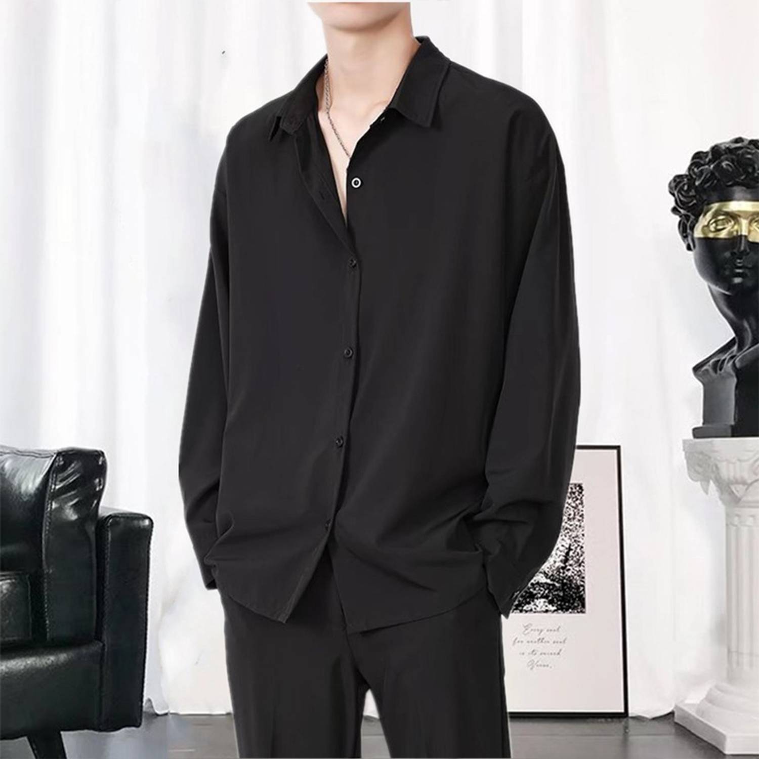 SHABIB Men Solid Casual Black Shirt - Image 3