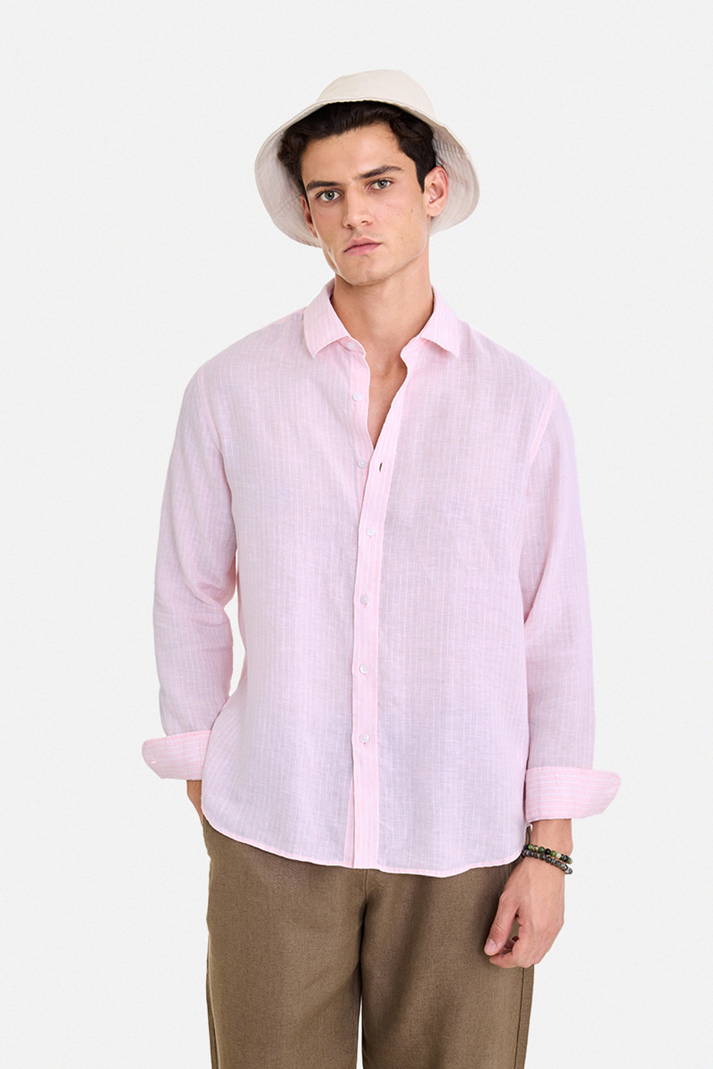 Image of Snitch Men Striped Casual Pink Shirt