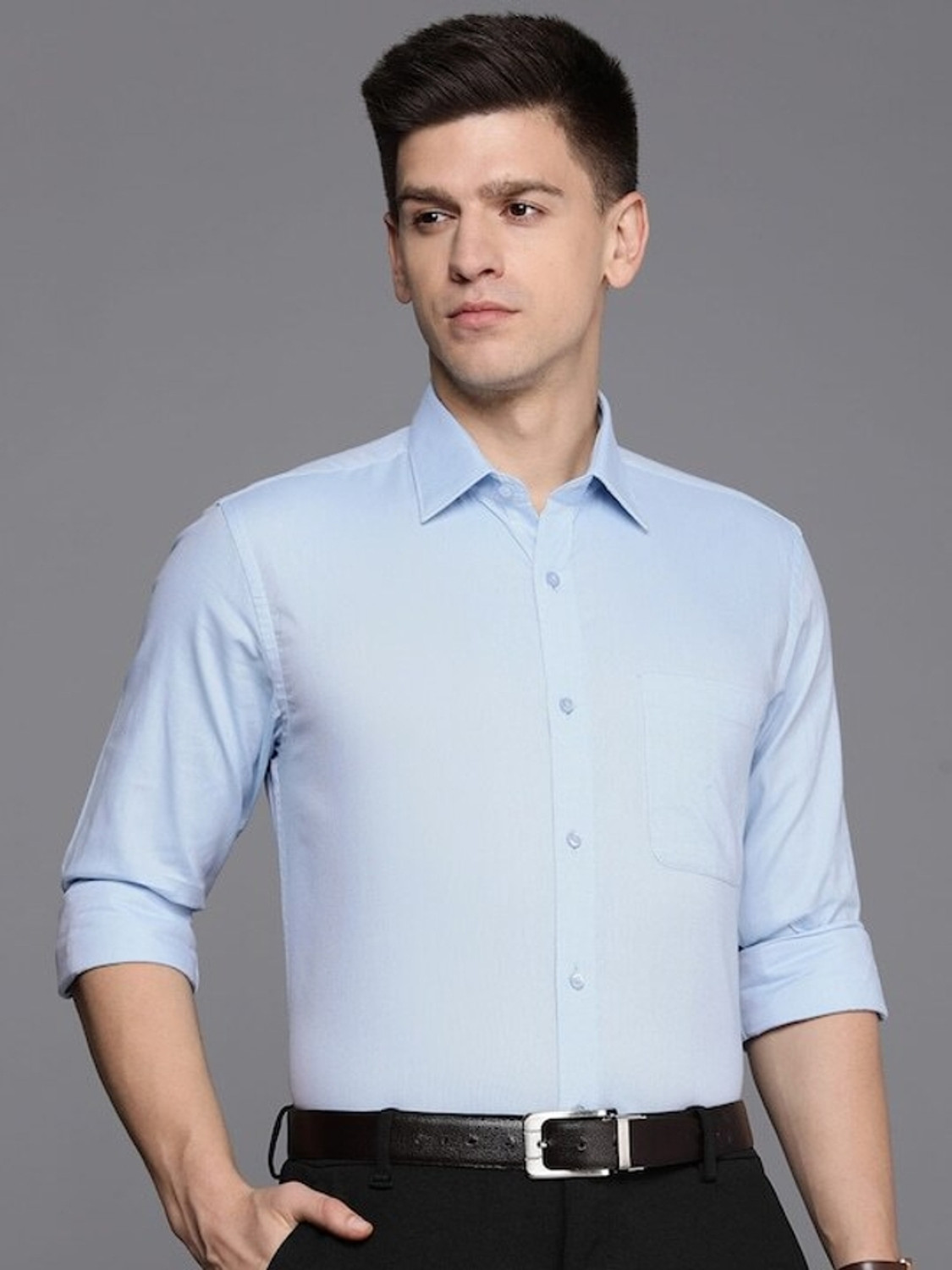 Image of Raymond Men Self Design Formal Blue Shirt