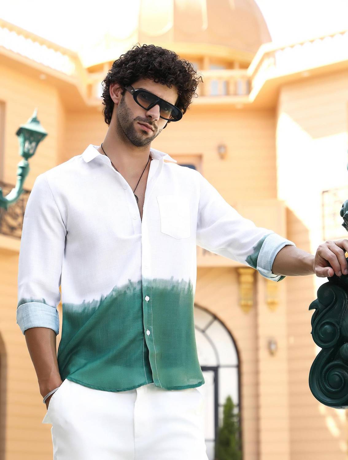 CAHOOT Men Color Block Casual Green Shirt - Image 1