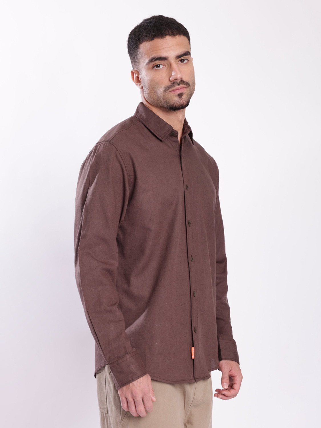Image of Bene Kleed Men Solid Casual Brown Shirt