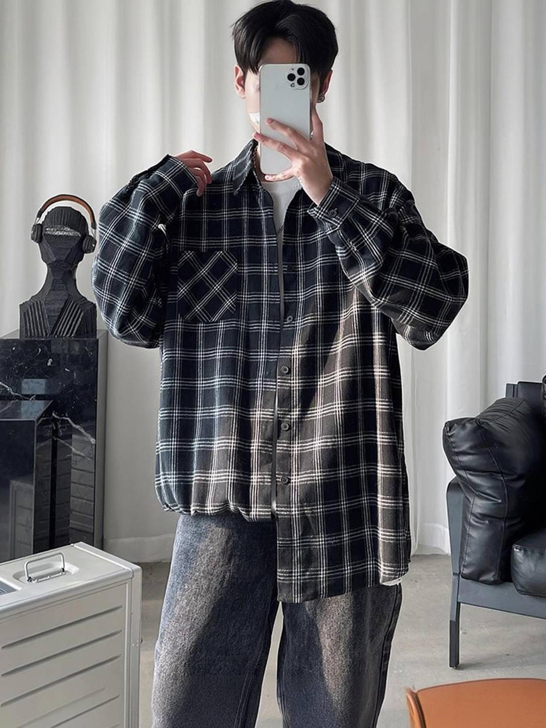 Asta Moda Men Oversized Fit Checkered Casual Shirt