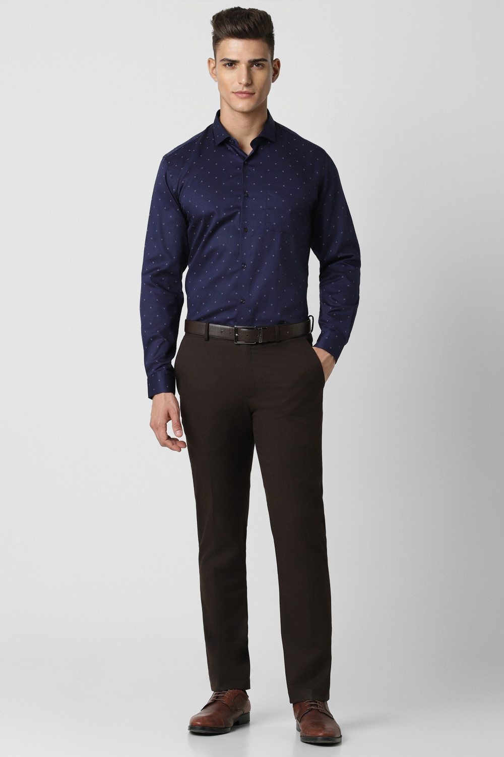 Image of PETER ENGLAND Men Printed Formal Blue Shirt