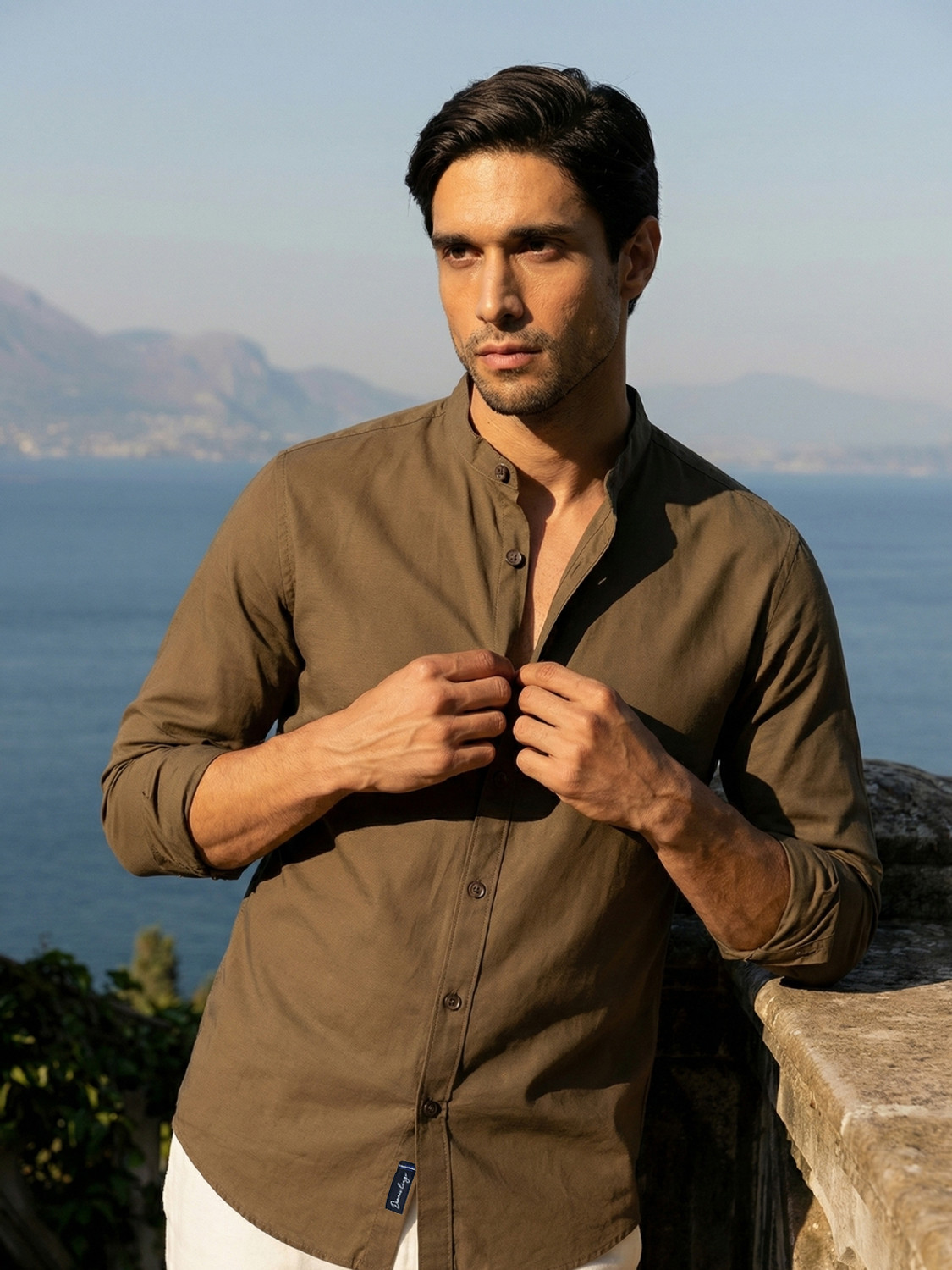 Image of Dennis Lingo Men Solid Casual Brown Shirt