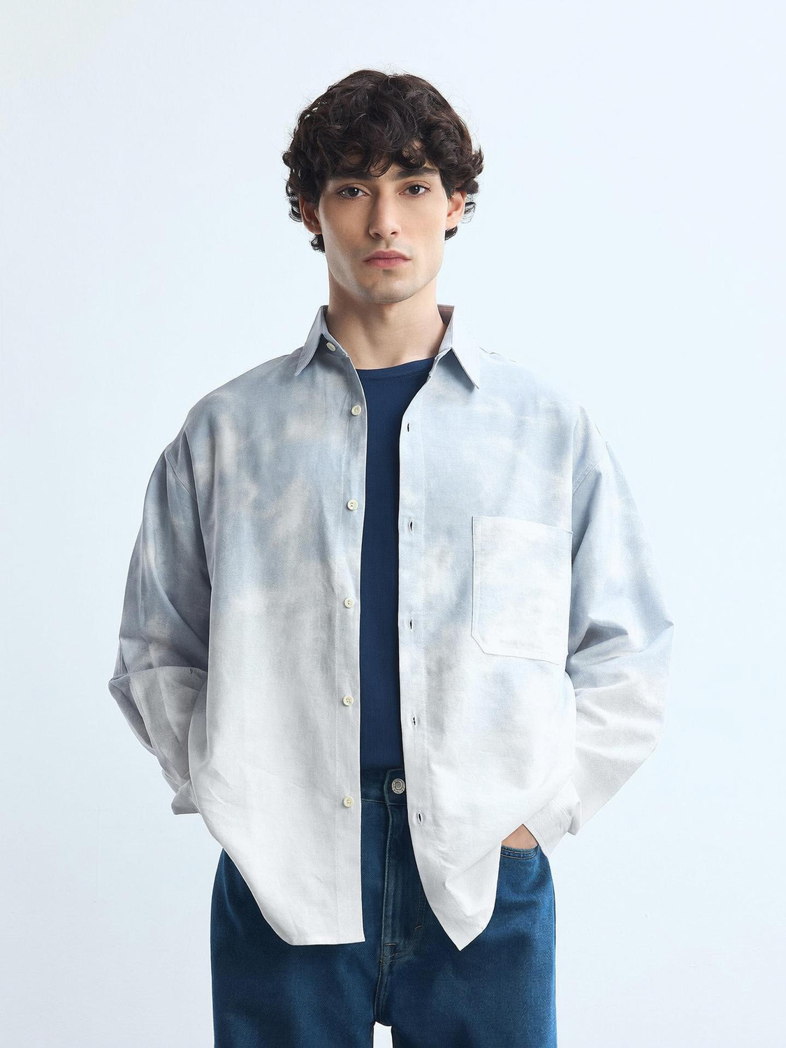 Image of FLYING MACHINE Men Dyed /Ombre Casual Blue Shirt