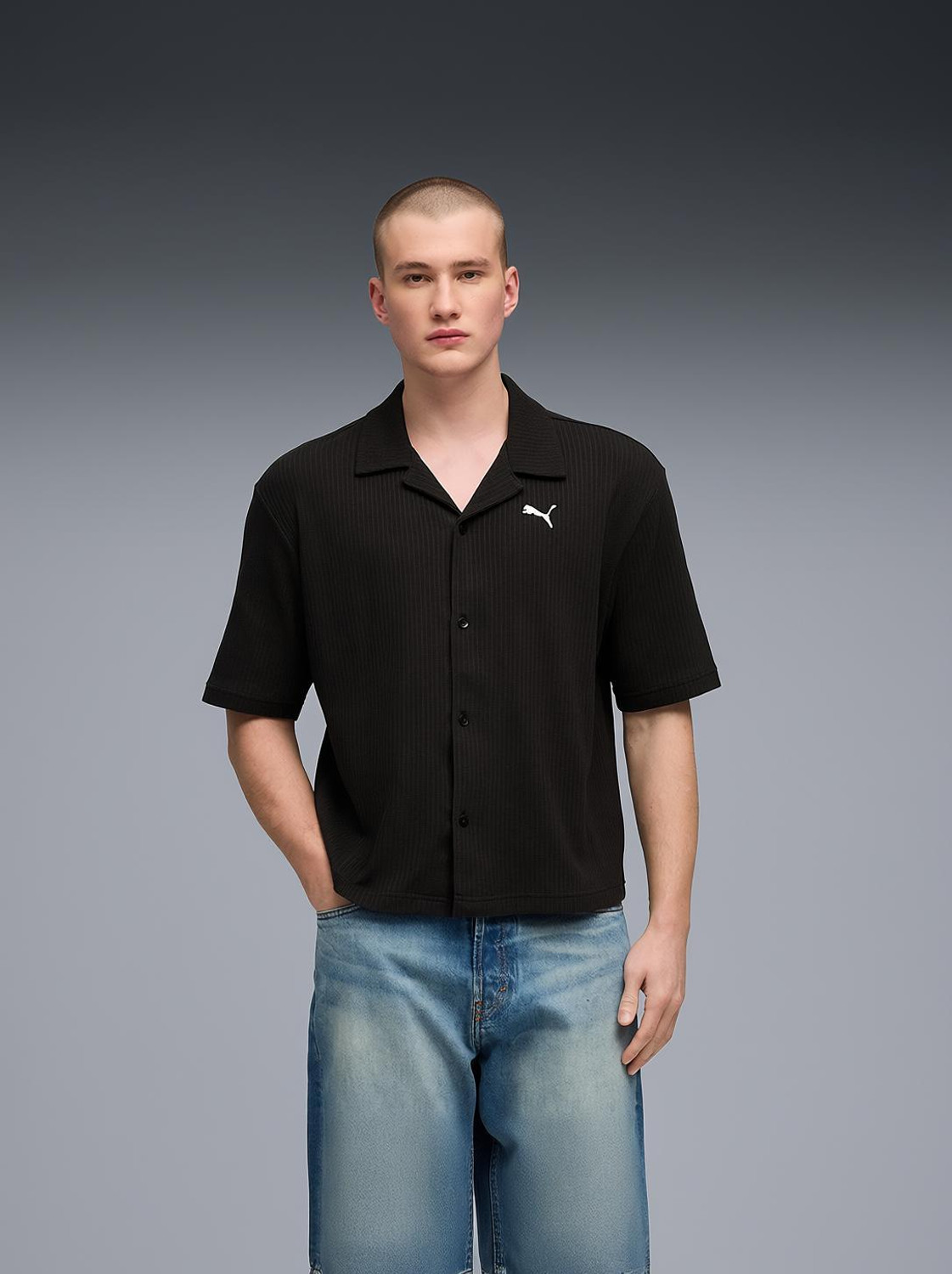 Image of PUMA Men Self Design Casual Black Shirt