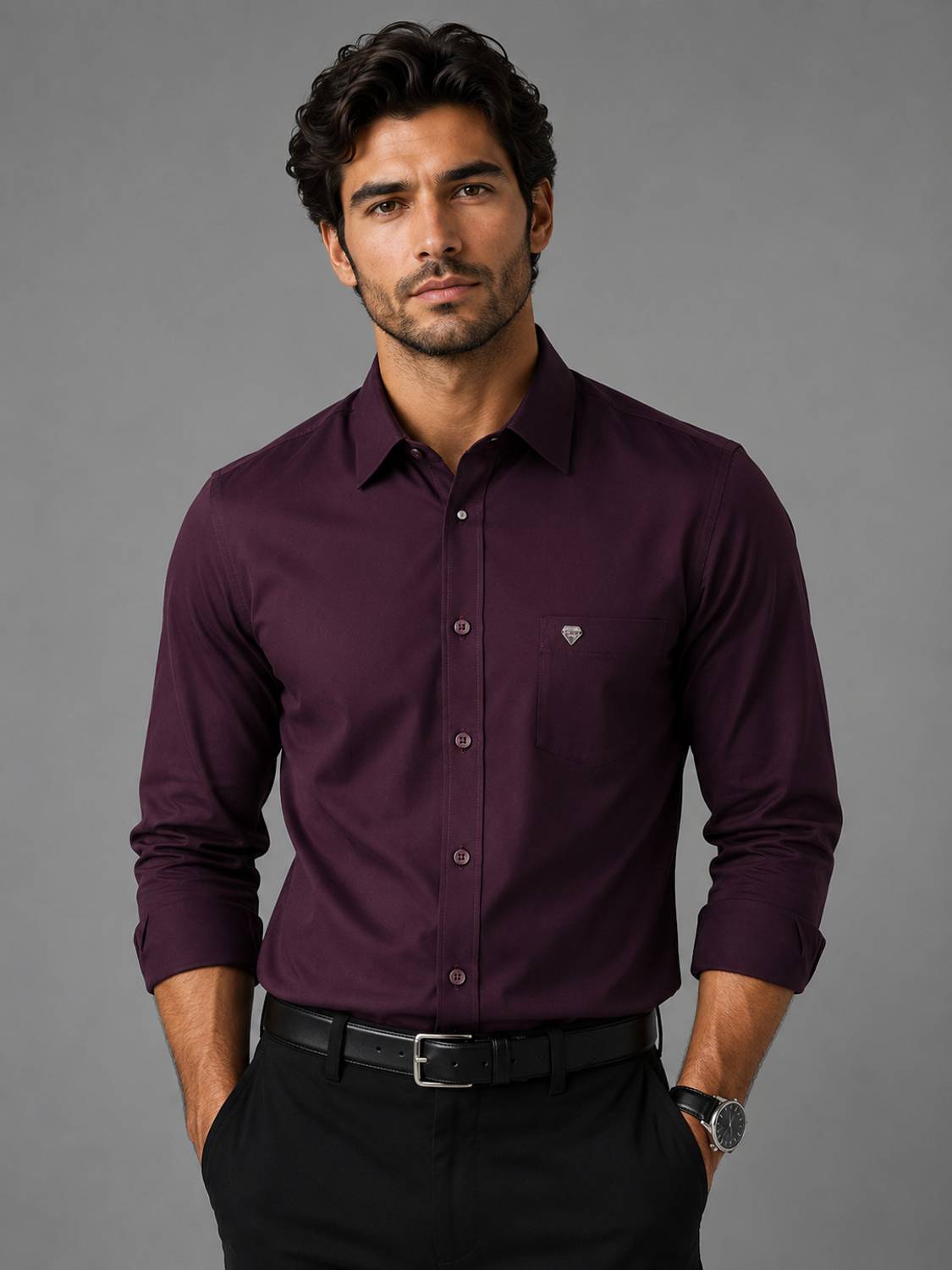 AKhubgarment Men Solid Casual Purple Shirt