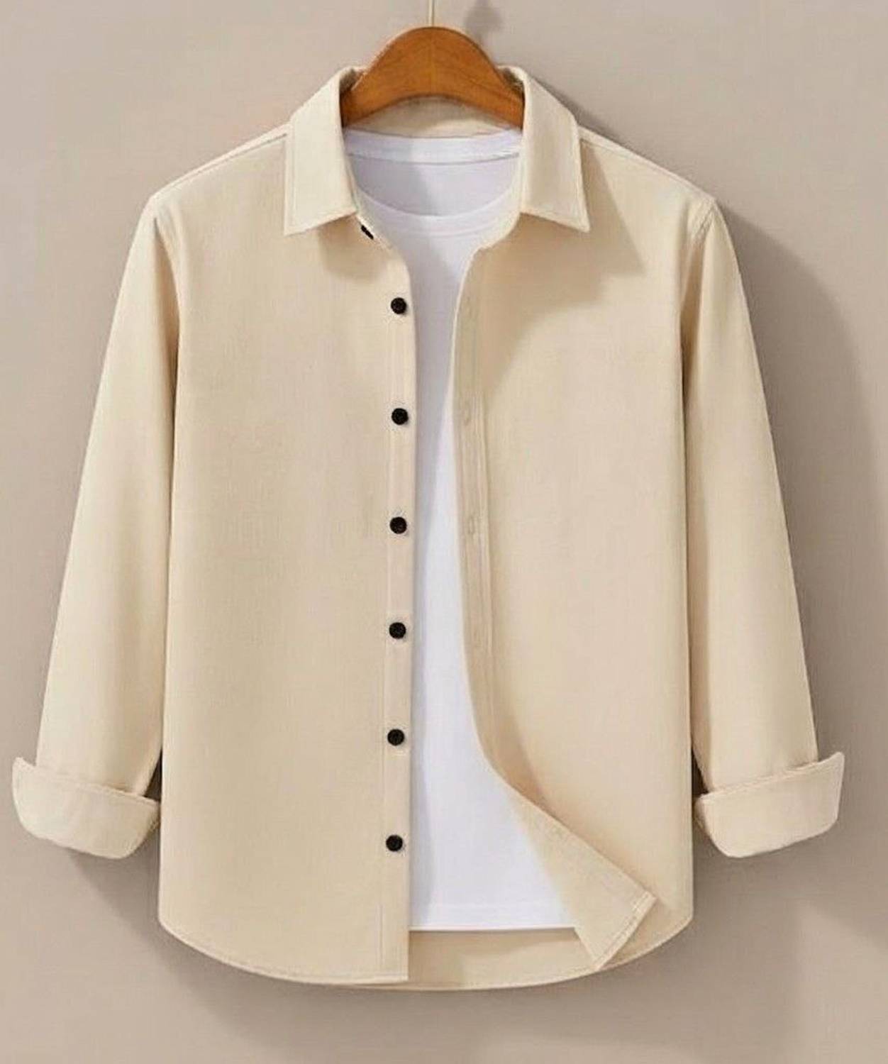 JCOSTA Men Solid Party Cream Shirt