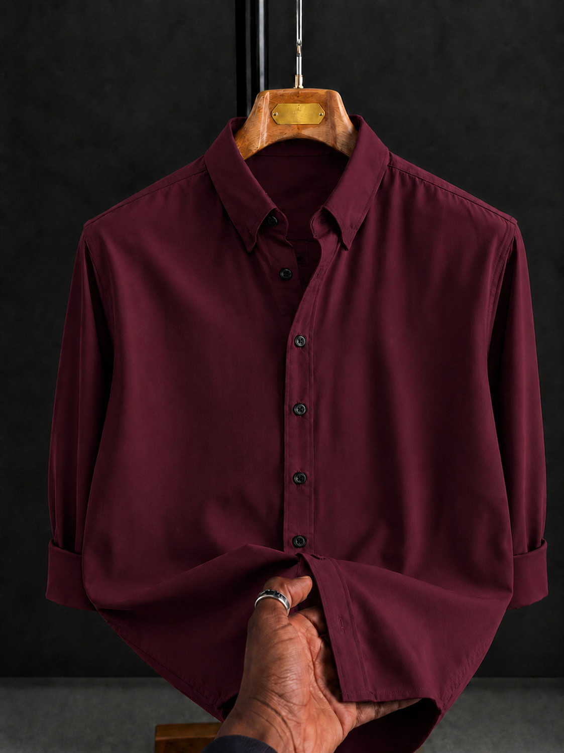 Image of Troonpair Men Solid Casual Maroon Shirt