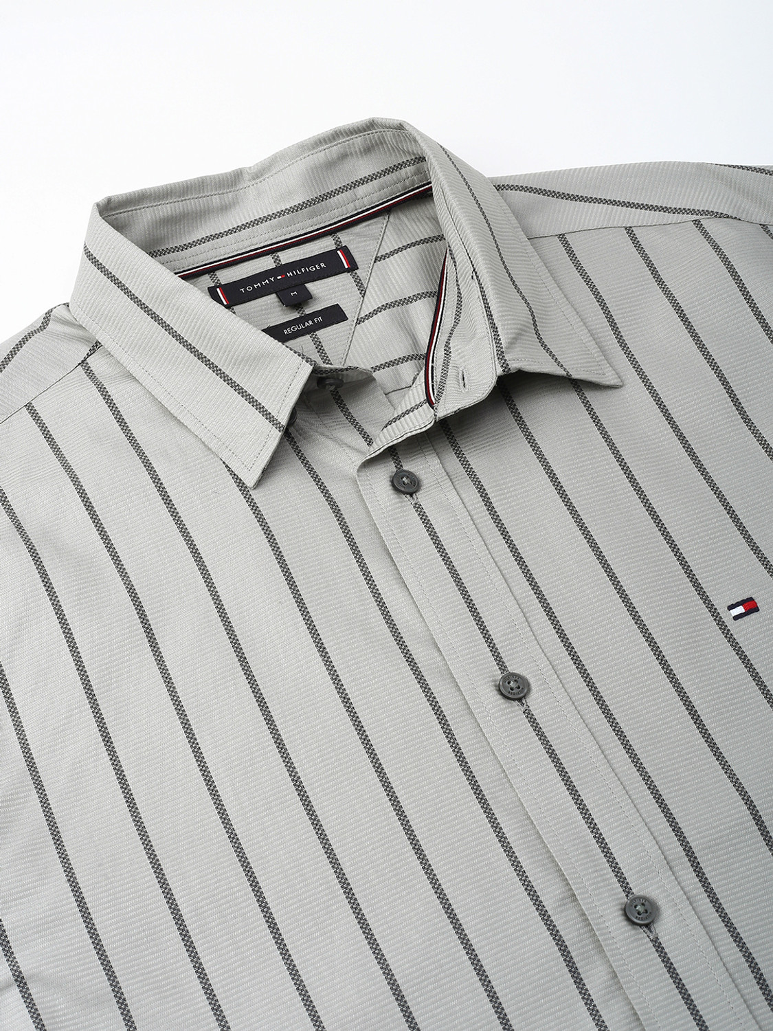 Image of TOMMY HILFIGER Men Striped Casual Grey Shirt