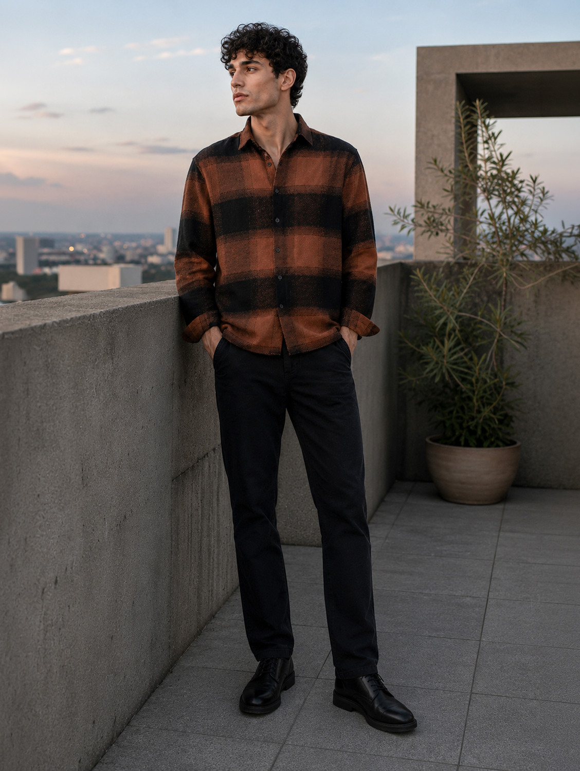 Image of CAHOOT Men Checkered Casual Brown Shirt