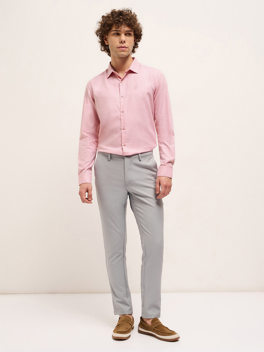 Image of THE BEAR HOUSE Men Solid Formal Pink Shirt