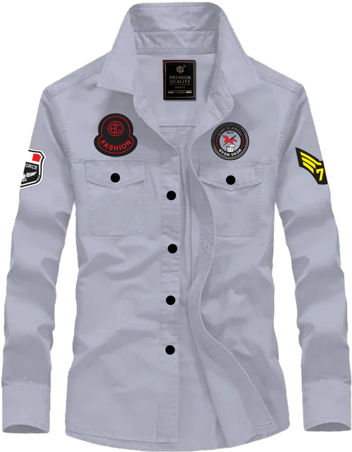 BG TEX Men Solid Casual Grey Shirt - Image 1
