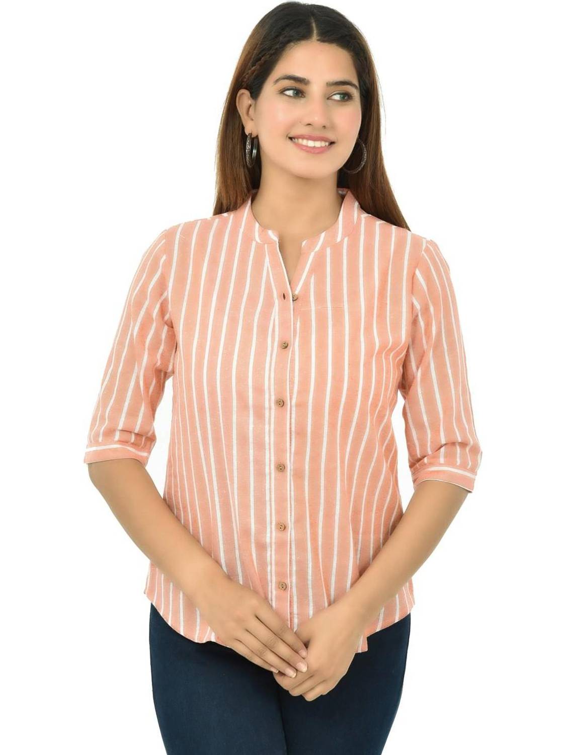 FABISHO Women Striped Casual Orange Shirt - Buy FABISHO Women