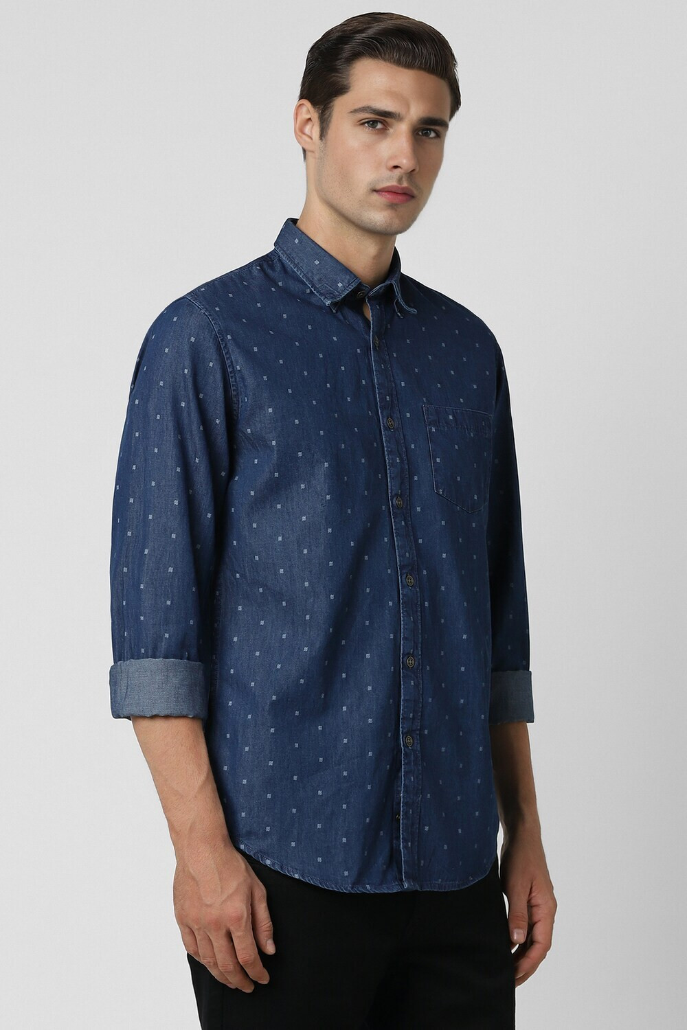 Image of PETER ENGLAND Men Printed Casual Blue Shirt