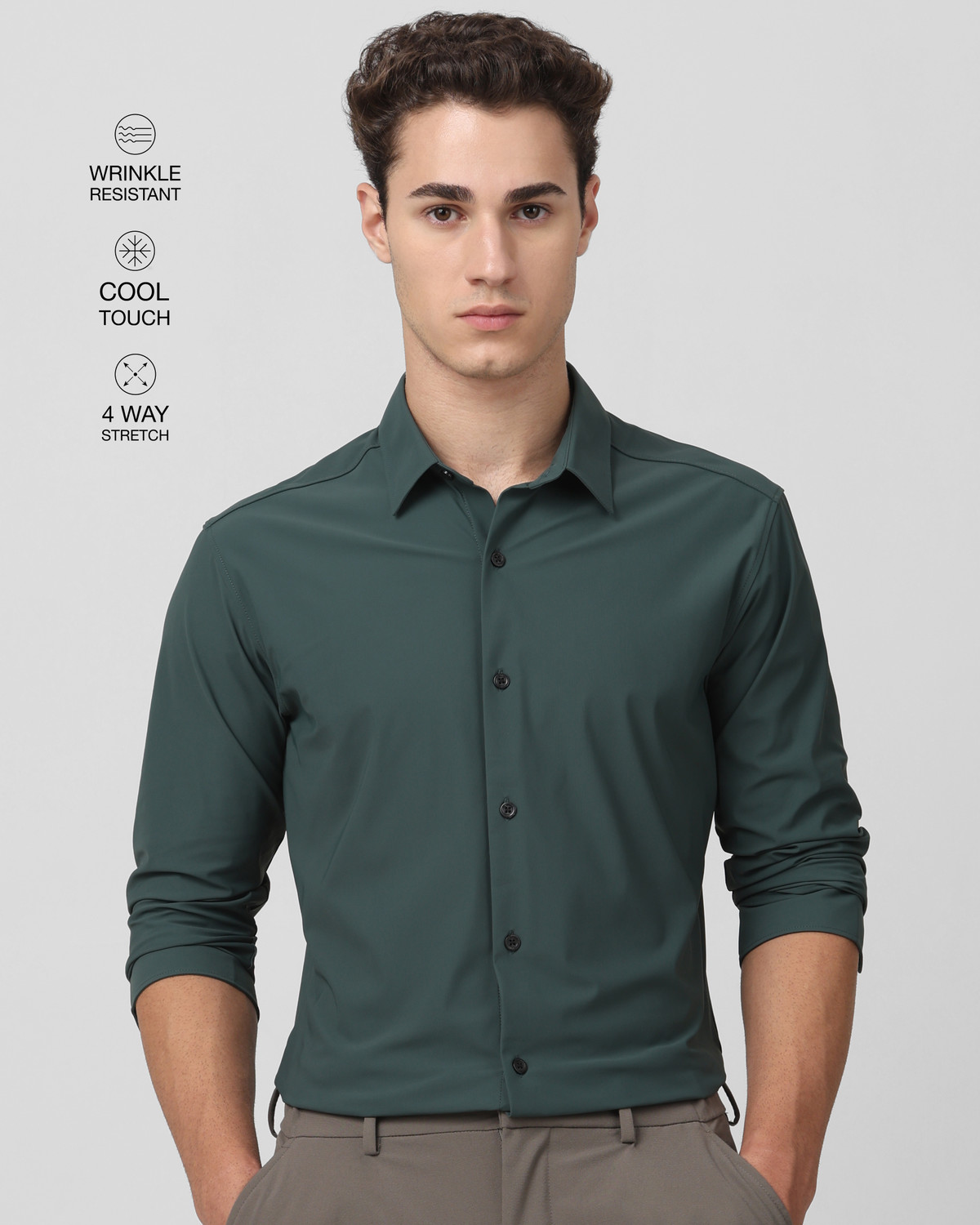 Image of MUFTI Men Solid Party Dark Green Shirt