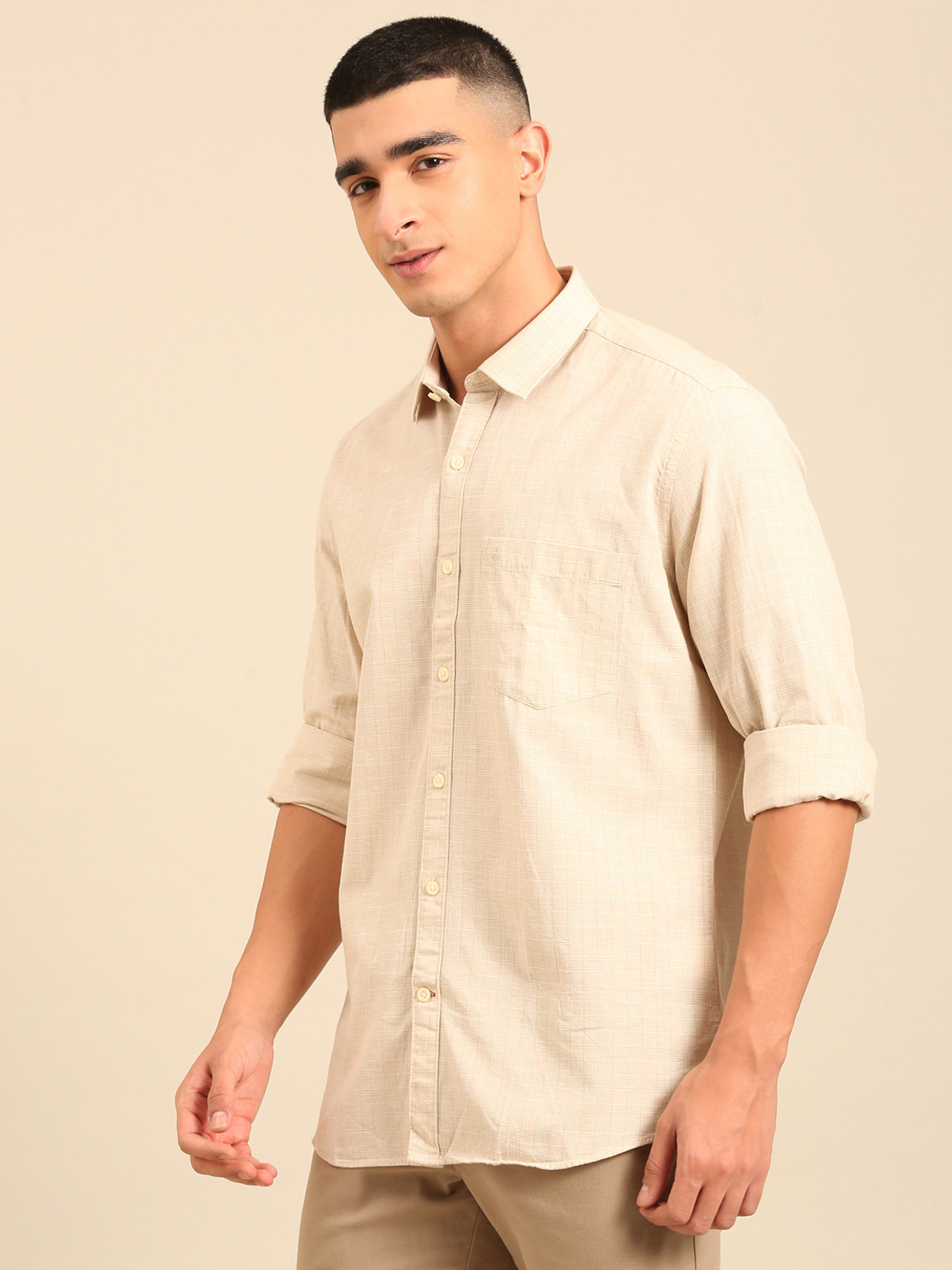 Image of CAVALLO BY LINEN CLUB Men Checkered Casual Brown Shirt