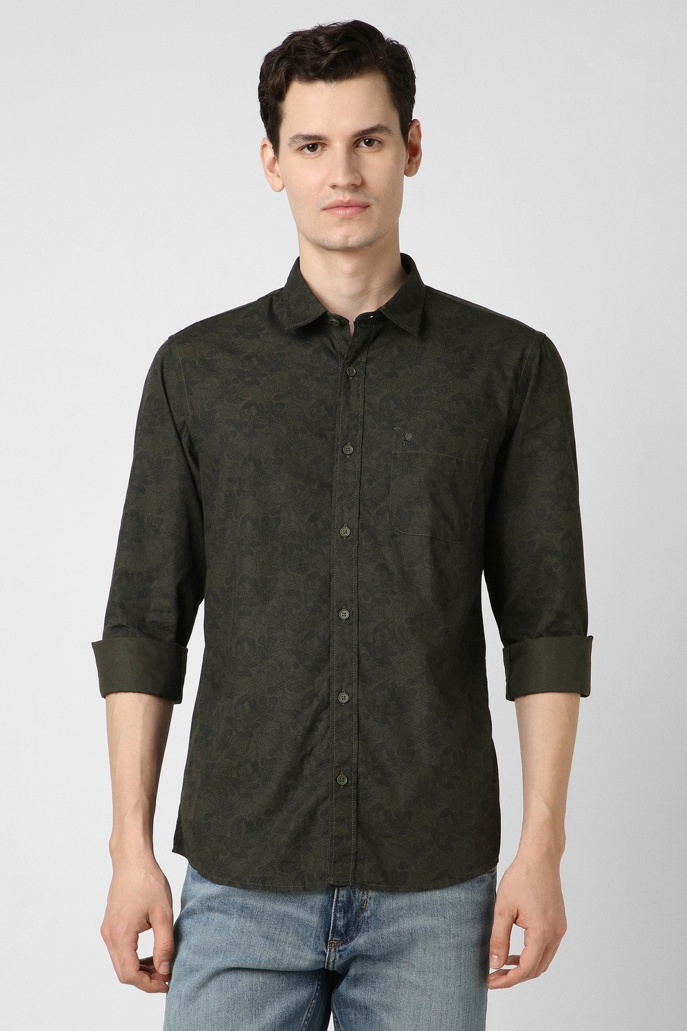 Image of PETER ENGLAND Men Printed Casual Green Shirt