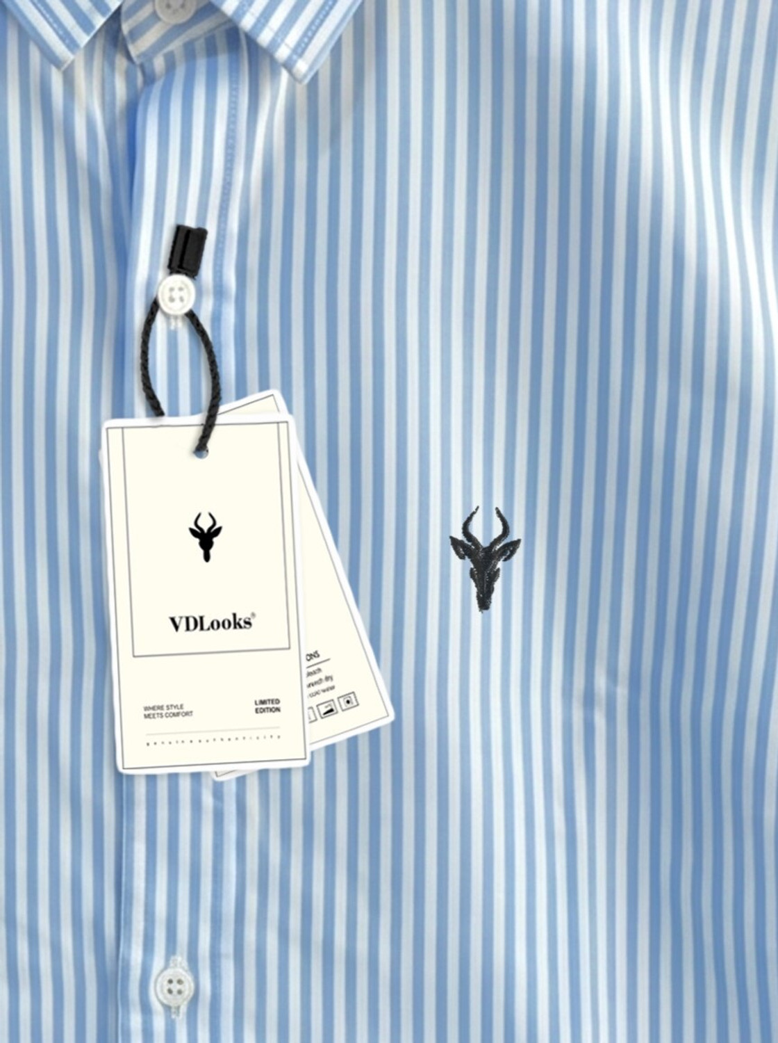 Image of VD Looks Men Striped Casual Light Blue, White Shirt