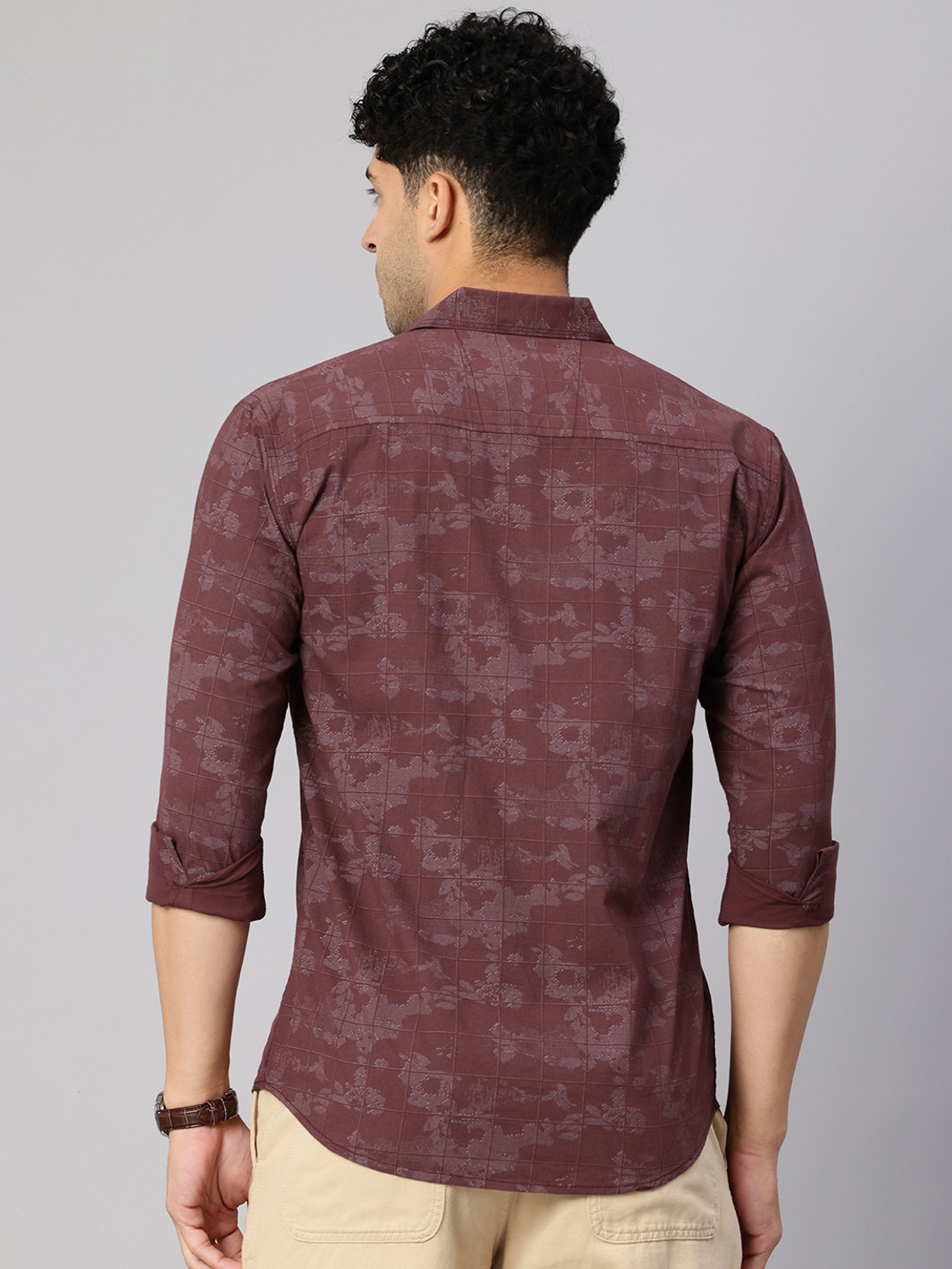 Image of Majestic Man Men Printed, Checkered Casual Maroon Shirt