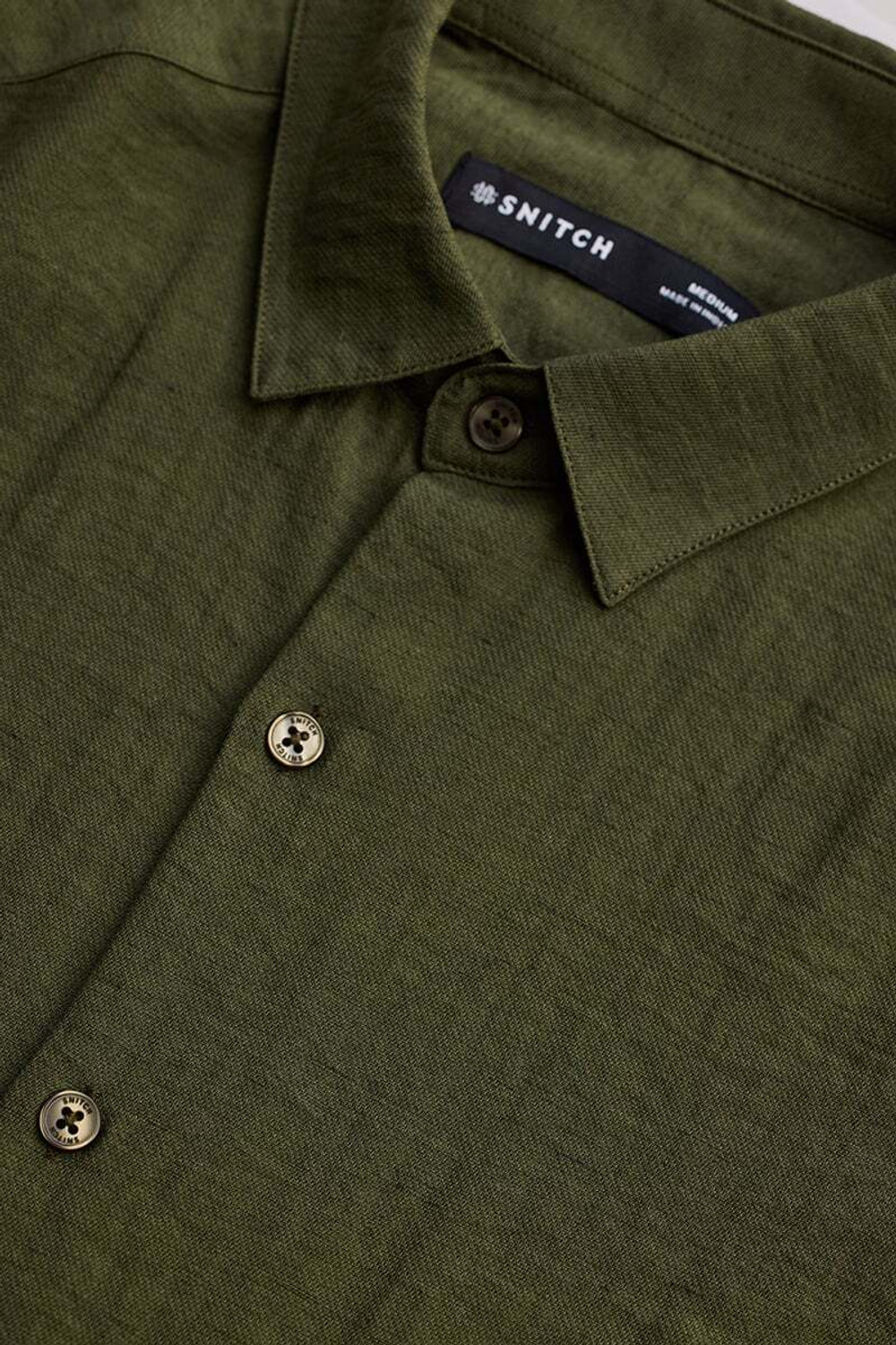 Image of Snitch Men Solid Casual Green Shirt