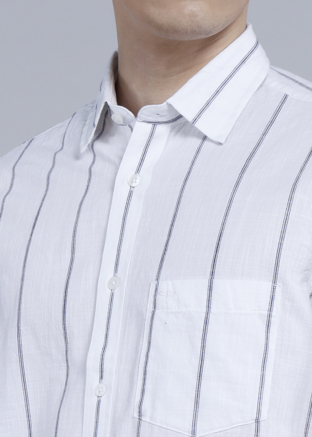 Image of COLORPLUS Men Striped Casual White Shirt