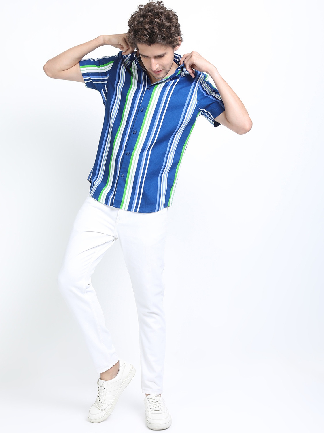 Image of HIGHLANDER Men Striped Casual Blue Shirt