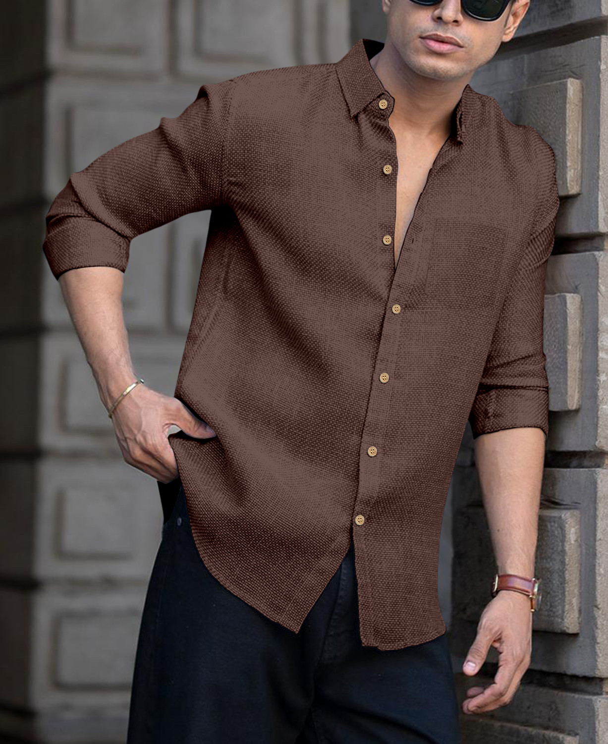Image of NexaFlair Men Solid Formal Brown Shirt