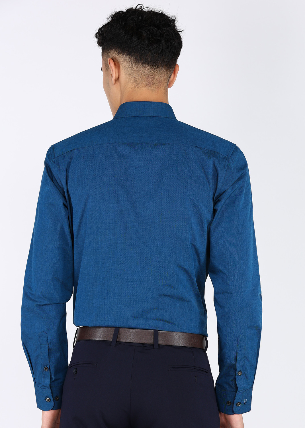 Image of PETER ENGLAND Men Checkered Formal Dark Blue Shirt