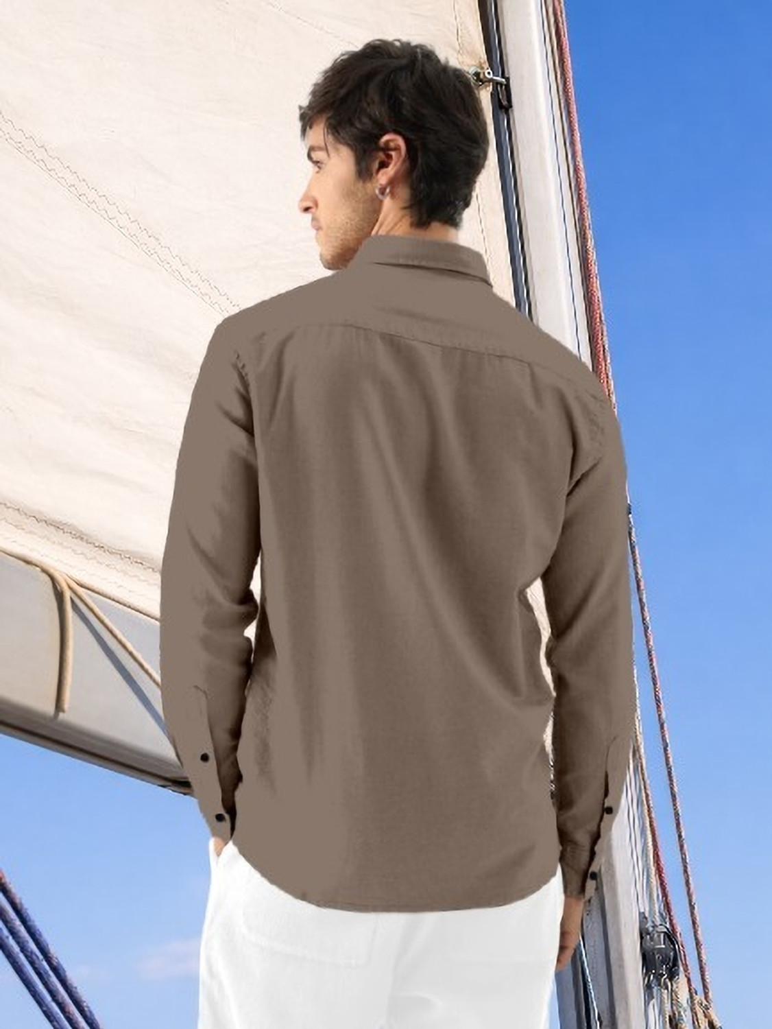 Image of Stylora Men Solid Casual Brown Shirt