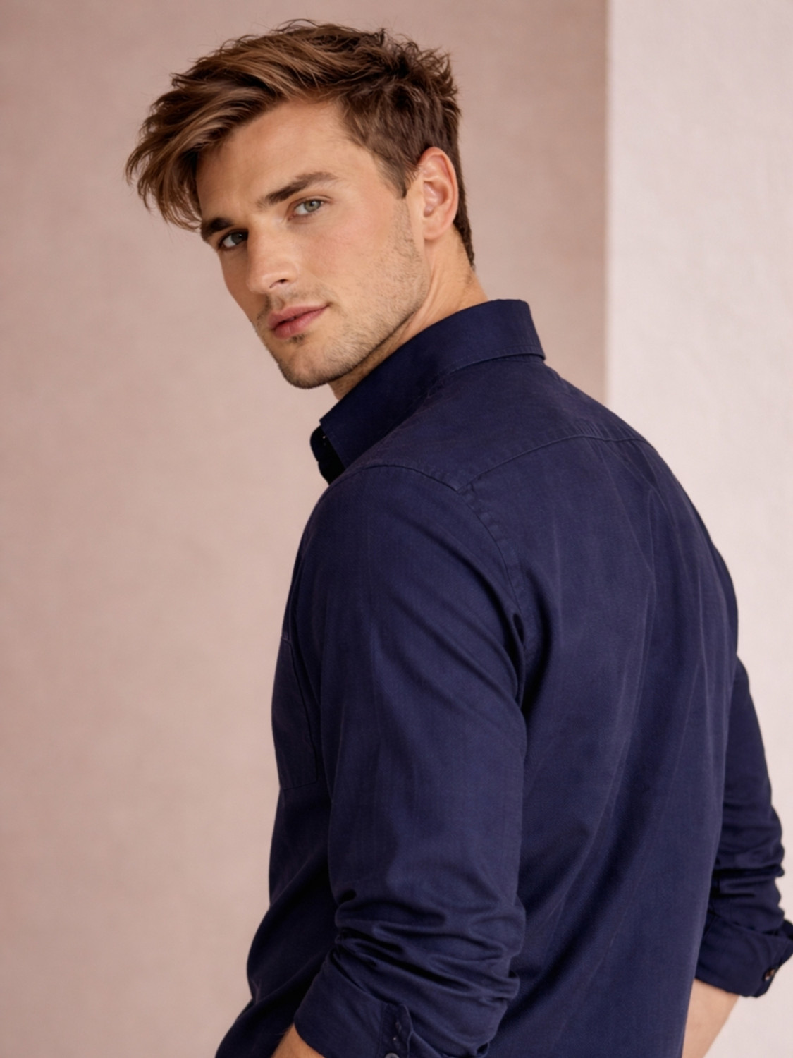 Image of LOUIS PHILIPPE Men Solid Casual Dark Blue Shirt