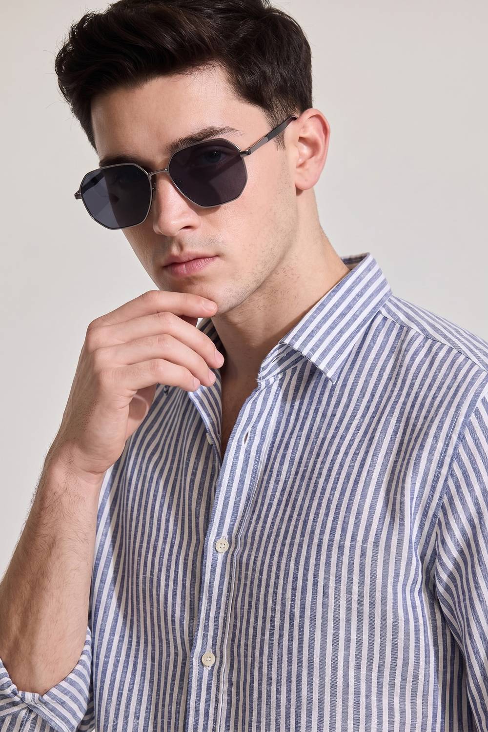 Dhakre Men Dark Blue Striped Casual Shirt - Image 3