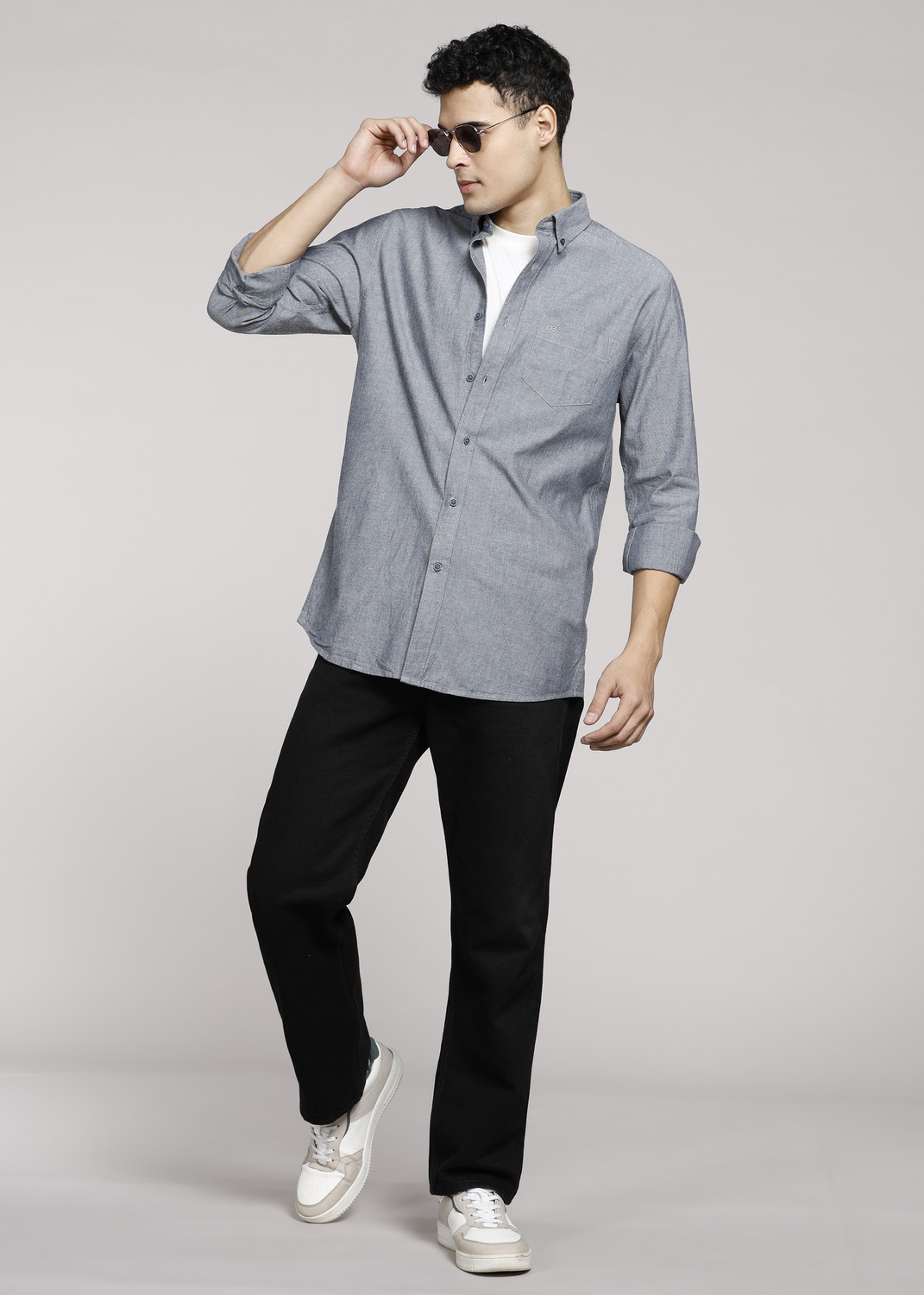 Image of PETER ENGLAND Men Solid Casual Grey Shirt