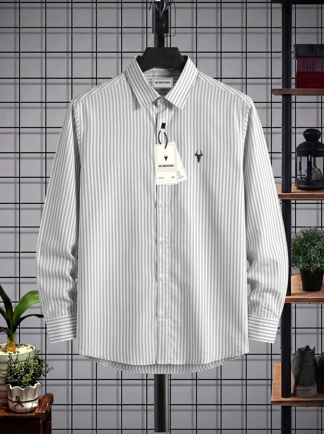 Image of VG BROTHER Men Striped Casual Pink, Grey Shirt